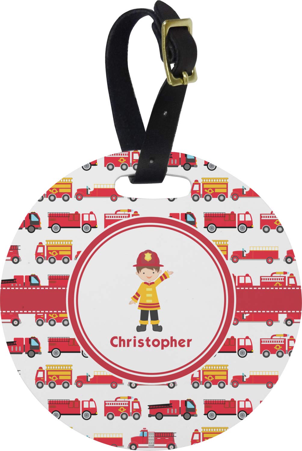 Custom Firetruck Plastic Luggage Tags - Round Personalized Name ID Tags for Kids Travel Bags, Suitcases & Backpacks - Perfect for School Trips, Vacations & Air Travel