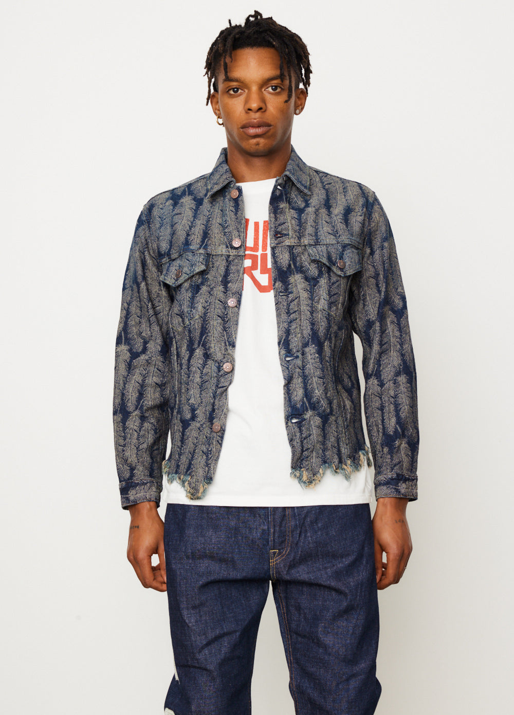 12oz Feather Denim Jacket for Men & Women - Lightweight Distressed Denim Jacket with Vintage Wash - Perfect for Casual Outfits, Streetwear, and Fall Layering
