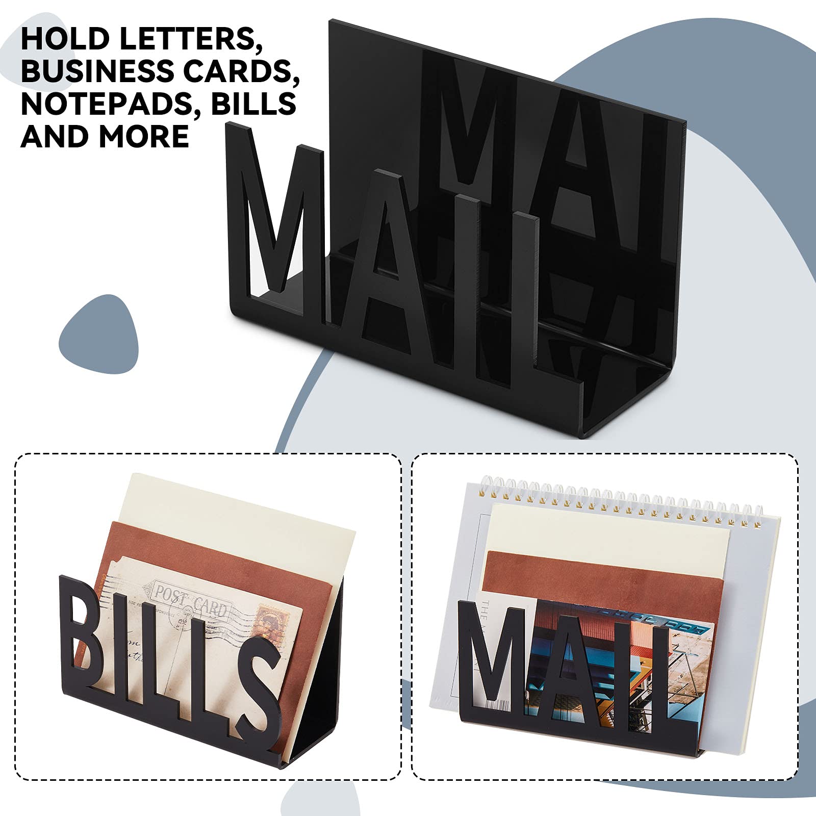 2-Pack Black Desk Mail Organizer - Vertical Letter & Bill Holder with Hollow Design - Perfect for Office, Home, or Workspace Organization