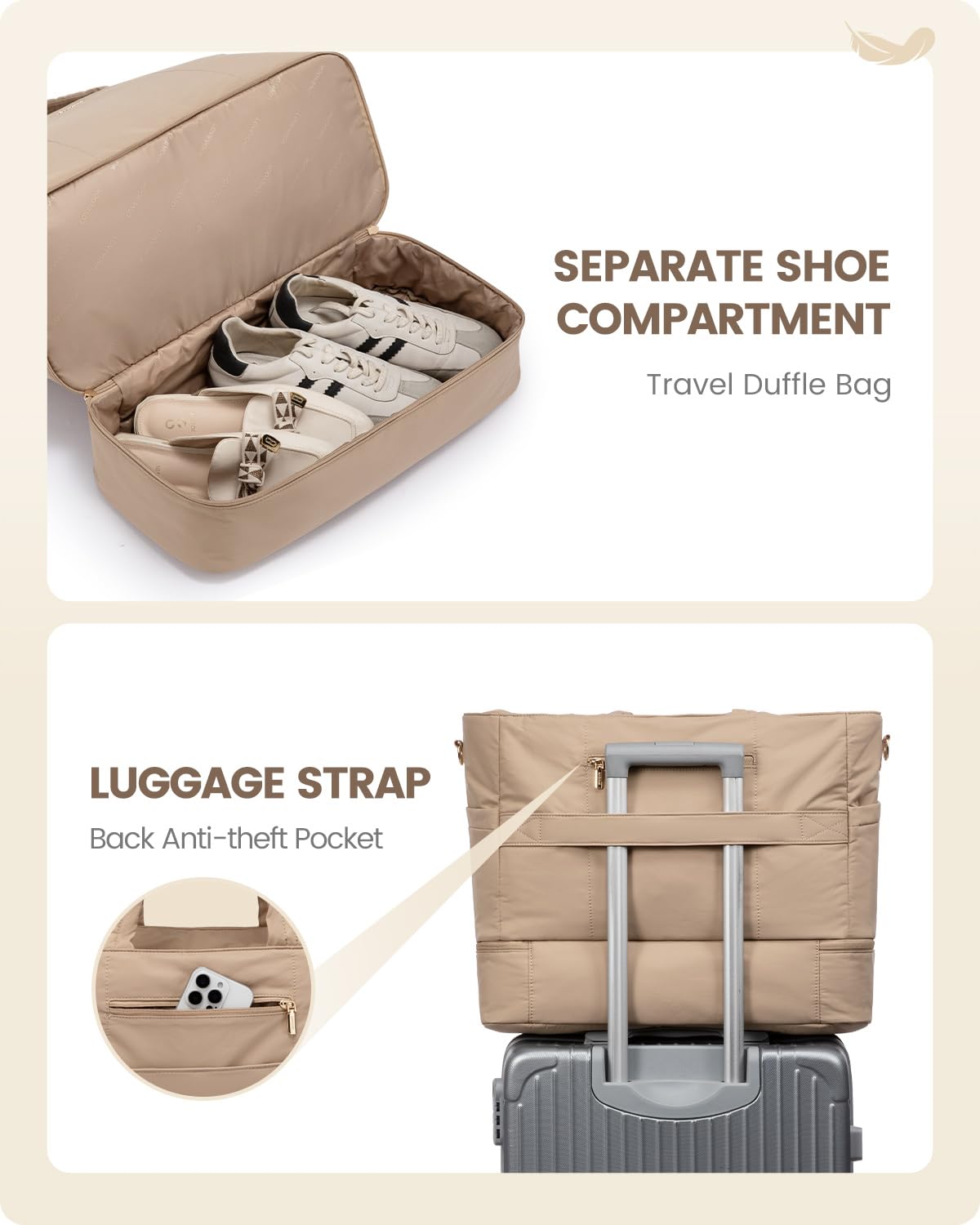 LOVEVOOK Puffer Weekender Travel Duffle Bag for Women - Waterproof Carry On Overnight Bag with Shoe Compartment - Perfect for Gym, Hospital Visits & Weekend Getaways