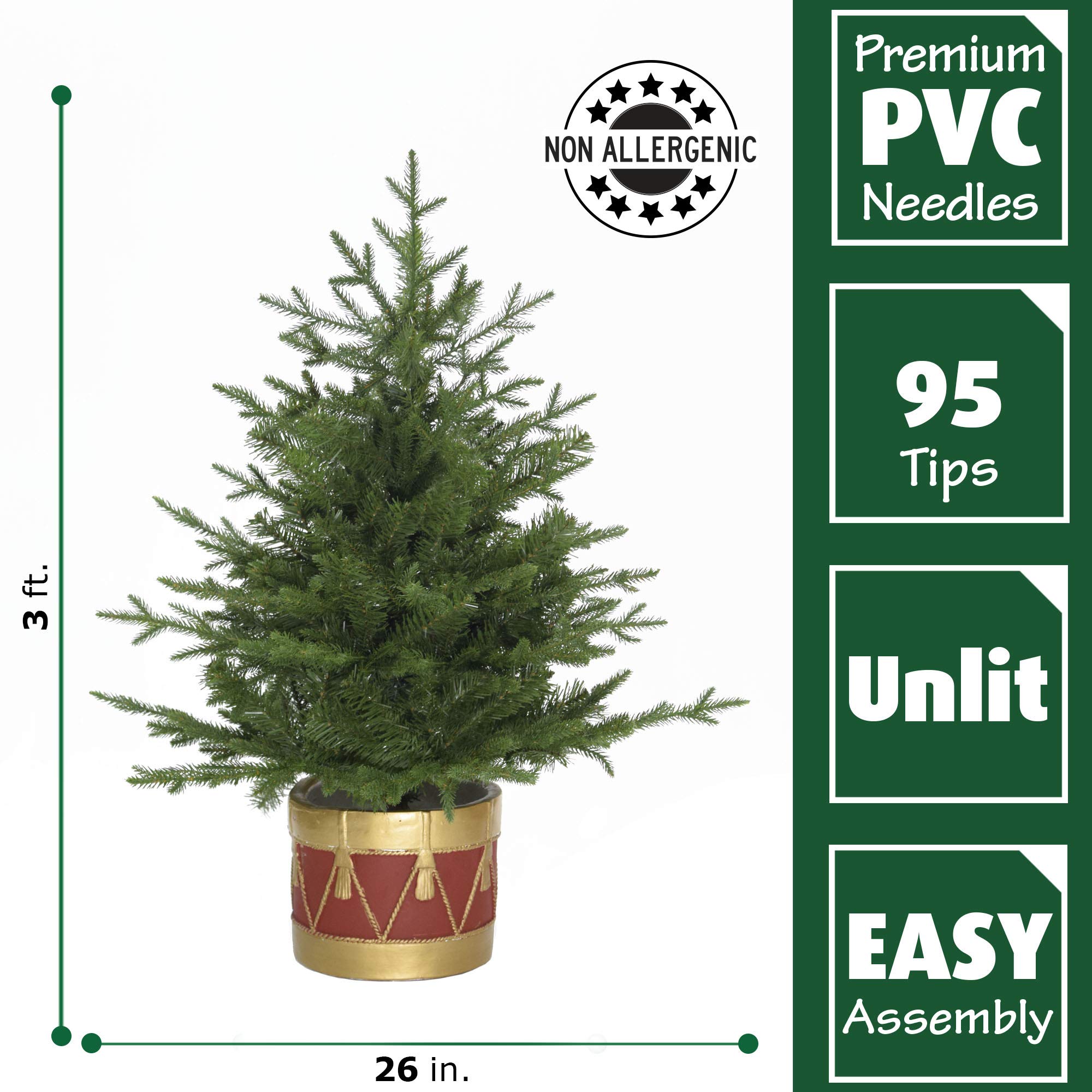 Fraser Hill Farm 3-Ft Artificial Potted Andriondack Tree - No Lights - Perfect for Indoor Home Decor, Office Plants, and Holiday Centerpieces