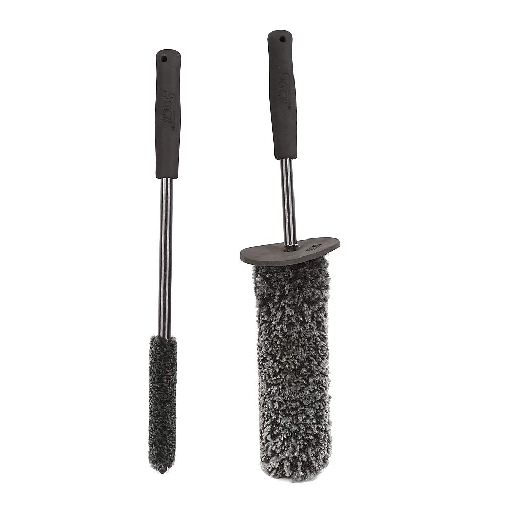 SGCB Pro Microfiber Wheel Brush Kit - Synthetic Woolies Brush for Car Wheels & Rims | Anti-Slip Bendable Tire Wand | Chemical Resistant Dense Fiber Detailing Cleaner | Perfect for Car Wash, Auto Detailing & Wheel Maintenance