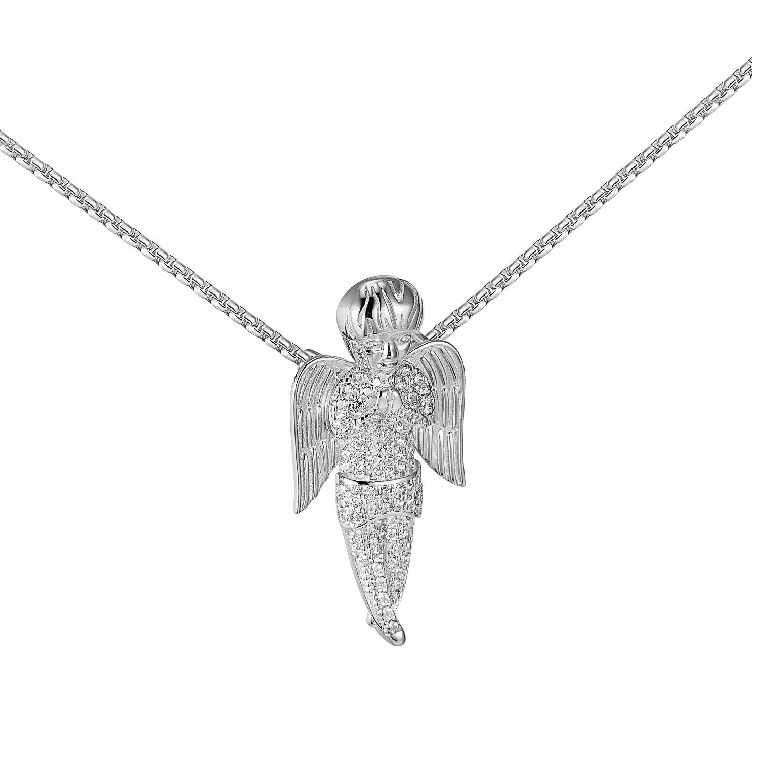 14K White Gold Plated Angel Pendant Necklace with Lab-Grown Diamond - 925 Sterling Silver Dainty Charm Jewelry for Women - Perfect Gift for Baptism, Christmas & Spiritual Occasions