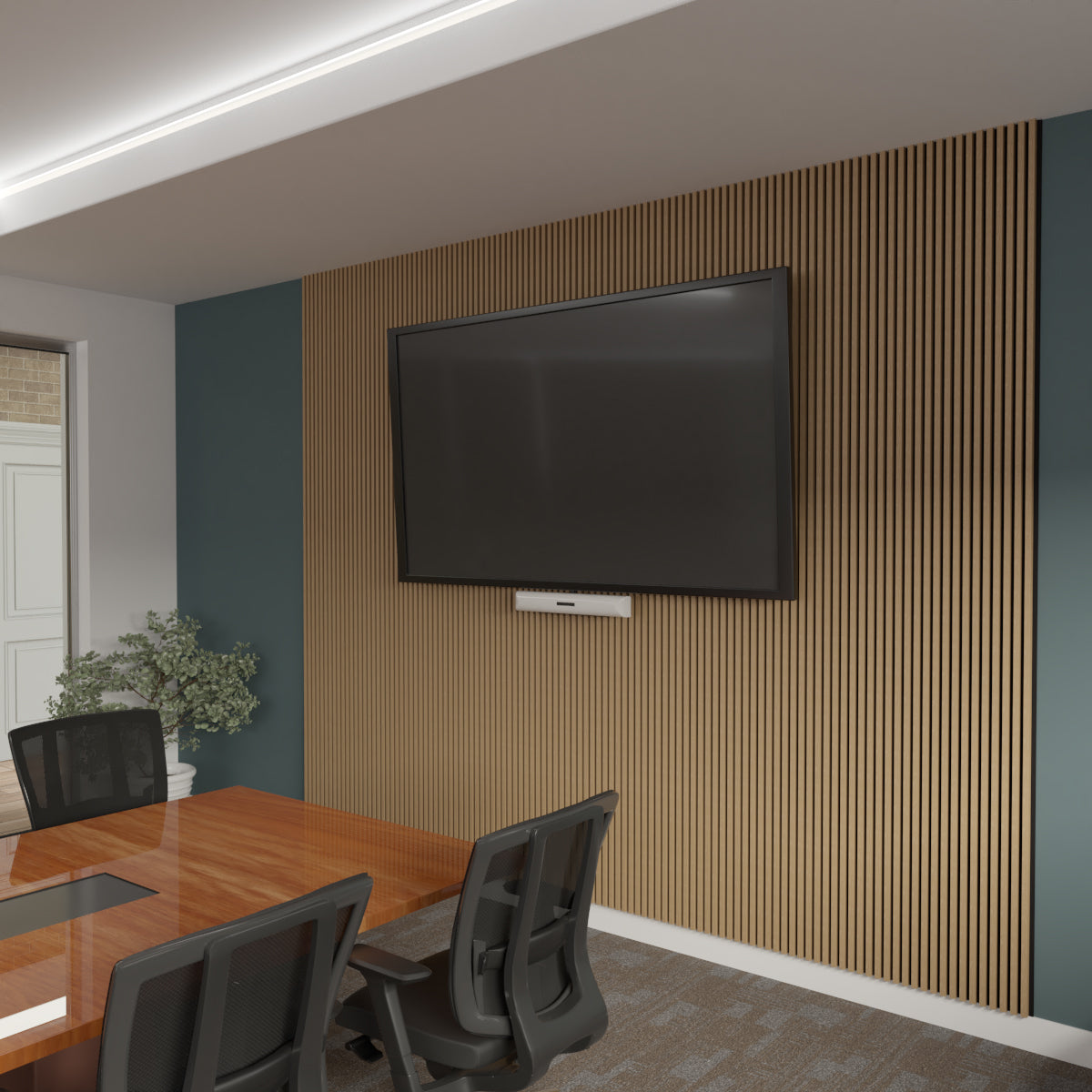 Premium Acoustic Slat Wood Wall Panels - Natural Sound Absorption for Home Theater & Office Decor