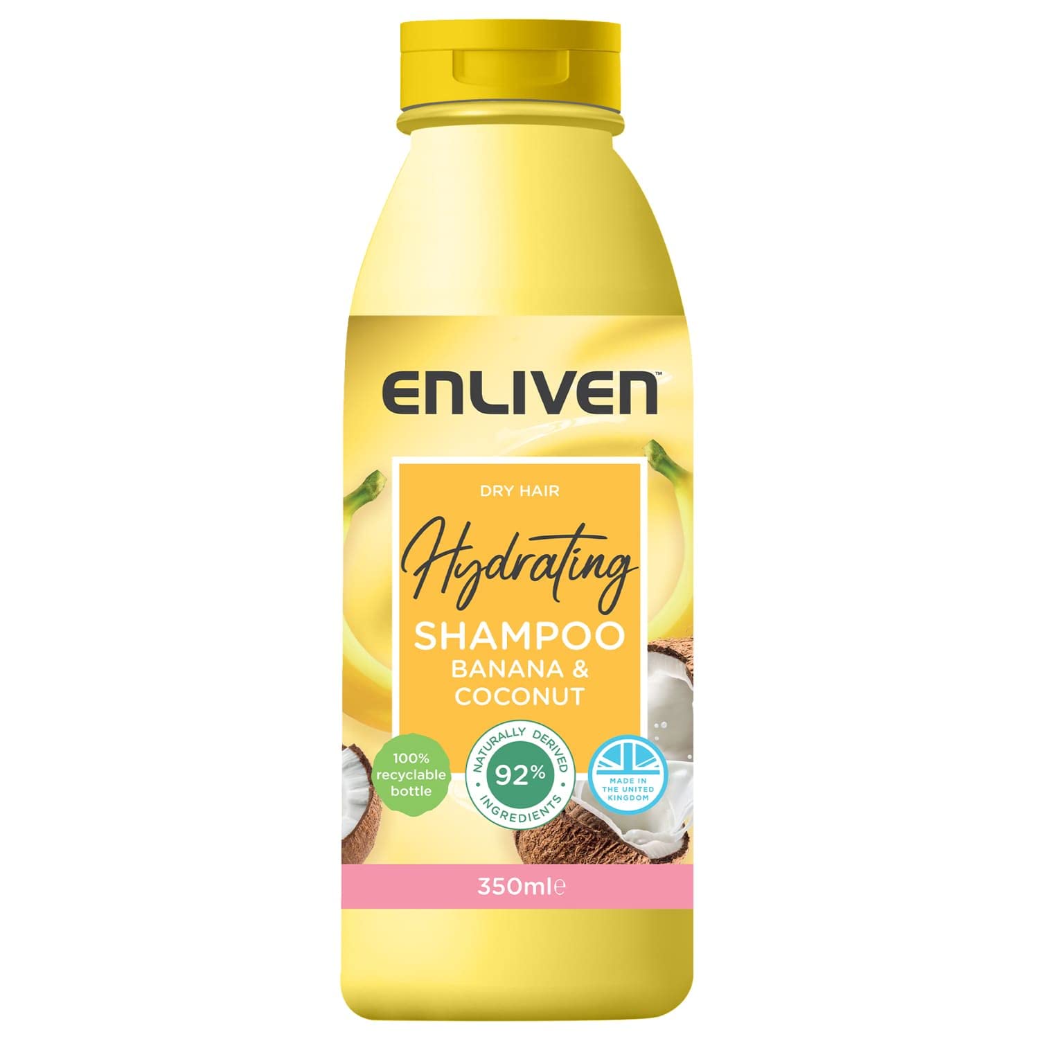 Enliven Hydrating Shampoo with Banana & Coconut Extract - 12oz (350ml) for Dry & Damaged Hair - Moisturizing & Nourishing Hair Care for Daily Use at Home or Salon