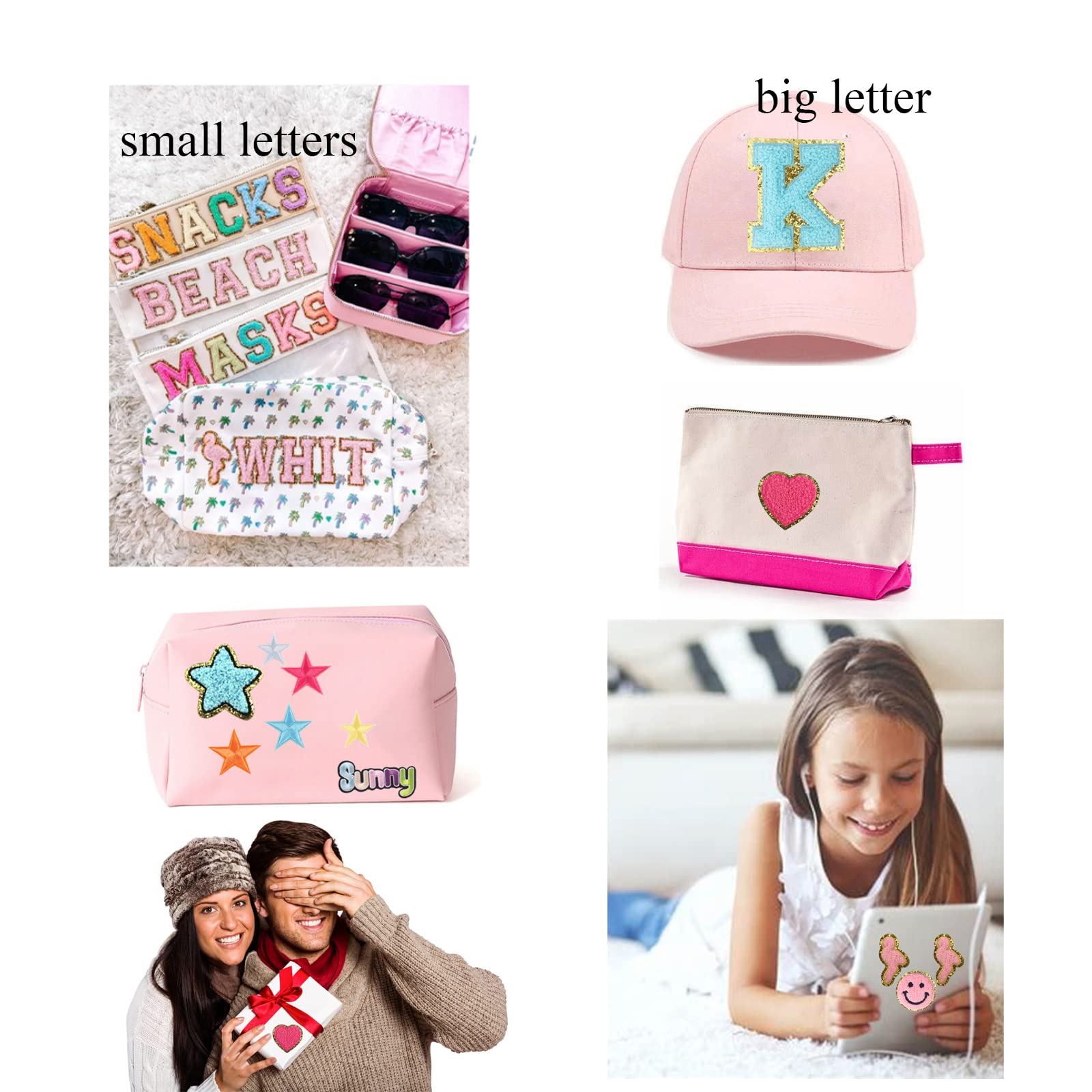 Custom Varsity Pink Chenille Iron-On Letter Patches with Glitter & Gold Sequin - 3
