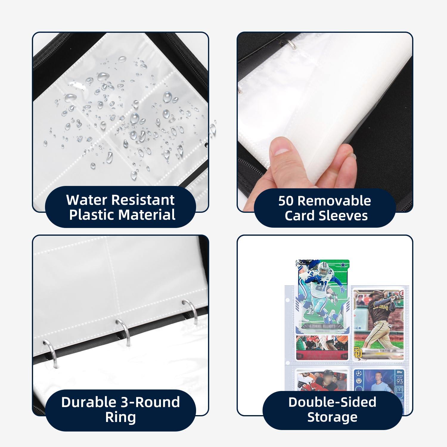 HESPLUS Hockey Card Binder - 4-Pocket Trading Card Holder with 50 Removable Double-Sided Sleeves, Fits 400 Sports Cards - Perfect for NHL, Pokemon, MTG & Yu-Gi-Oh Card Collection, Storage & Display at Home or Tournaments