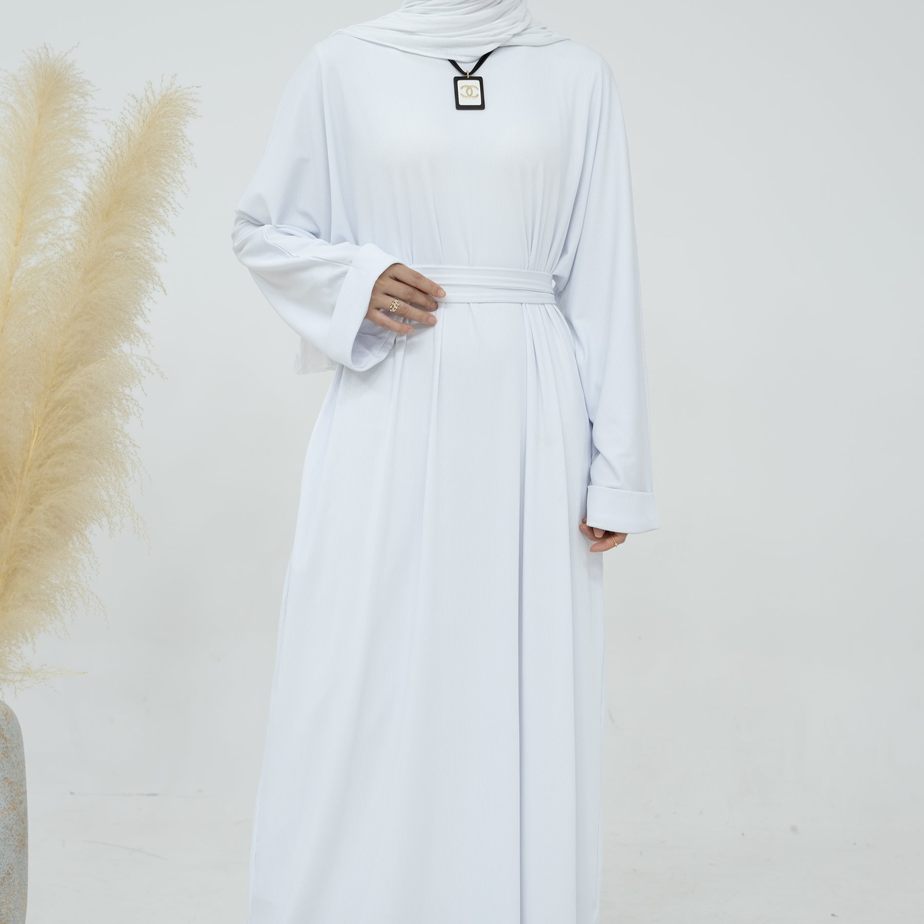 Women's Long Sleeve Folded Cuff Sweaterdress - Soft Knit Winter Dress in White | Perfect for Office Wear, Holiday Parties & Casual Outings