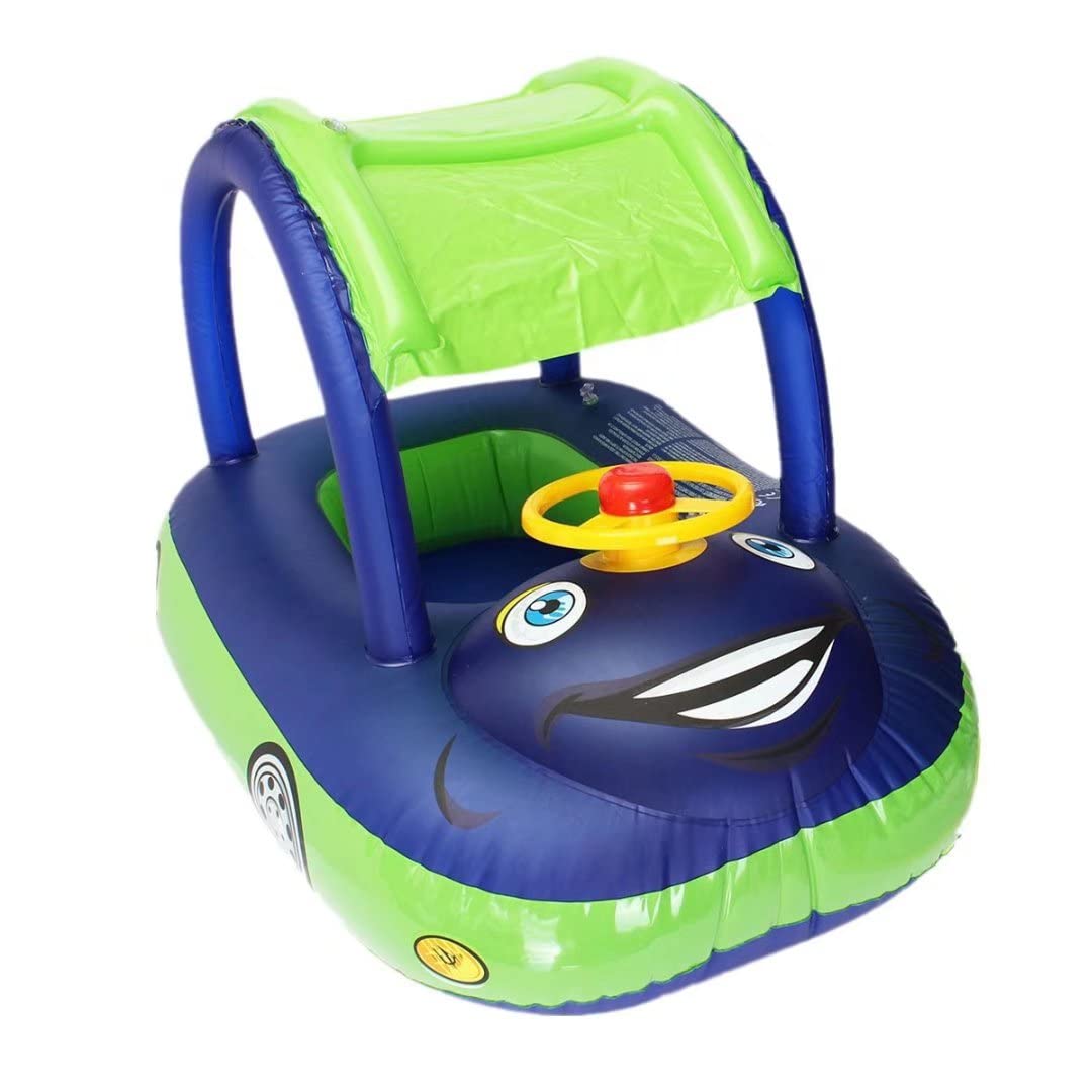 **Inflatable Baby Pool Float with Canopy & Steering Wheel - Sunshade Swim Ring, Toddler Boat Seat for Summer Fun - Perfect for Infants & Kids in Pools, Lakes, and Beach Play**