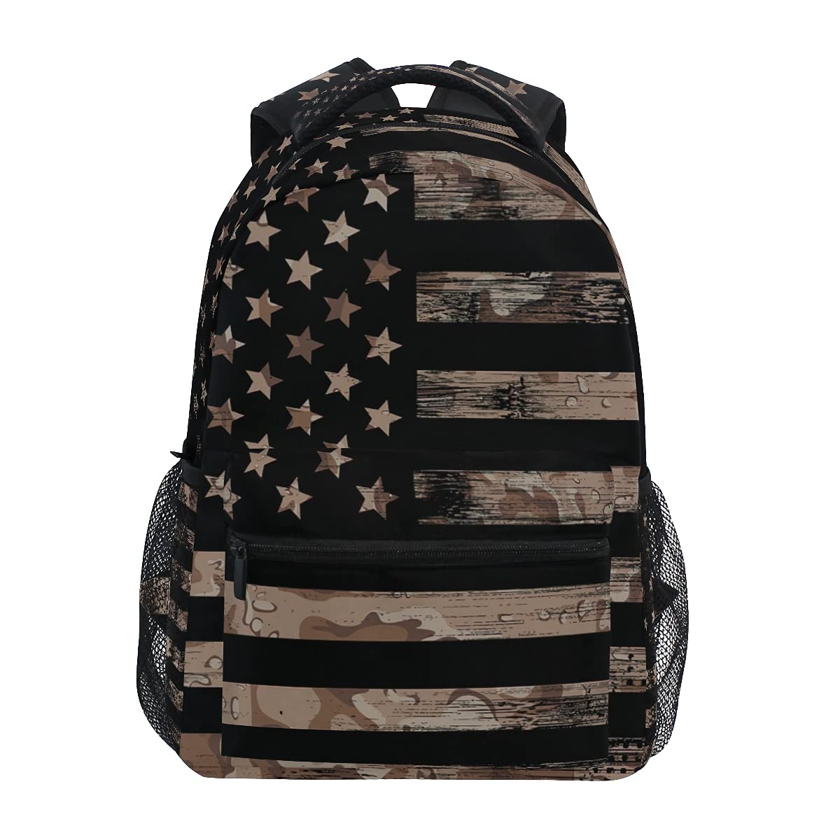 American Flag Brown Camouflage Wooden Backpack for Kids - Waterproof School Bag, Mini Travel Backpack for Boys & Girls - Perfect for School, Hiking, and Outdoor Adventures