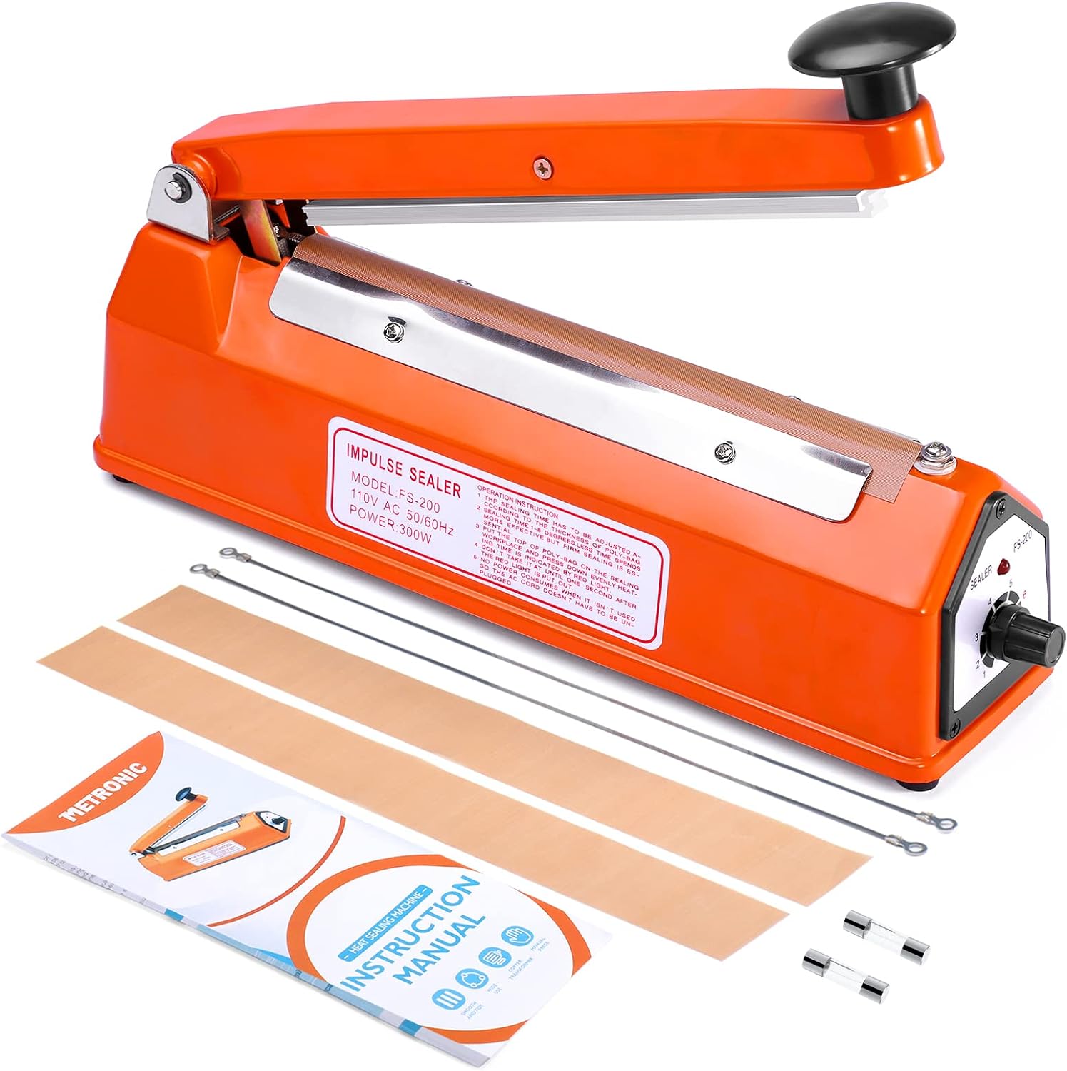 8 Inch Manual Heat Sealer Machine for Plastic Bags - Impulse Sealer with Adjustable Temperature for Food Packaging, Vacuum Sealing & Storage - Perfect for Home, Kitchen & Commercial Use