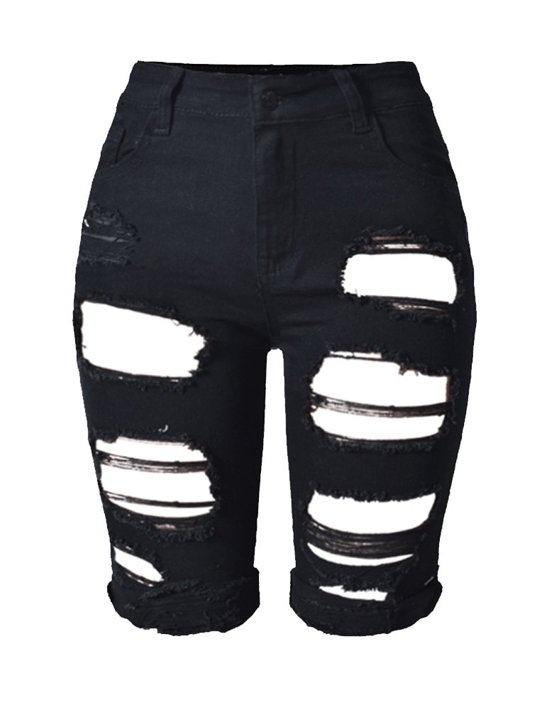 Olrain Women's High Waist Ripped Distressed Denim Shorts - Vintage Washed Hole Jeans for Casual Outfits & Summer Street Style