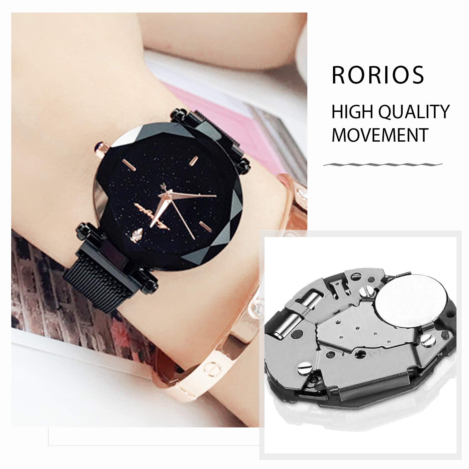 RORIOS Shining Starry Sky Women's Watch - Elegant Mesh Band for Daily Wear