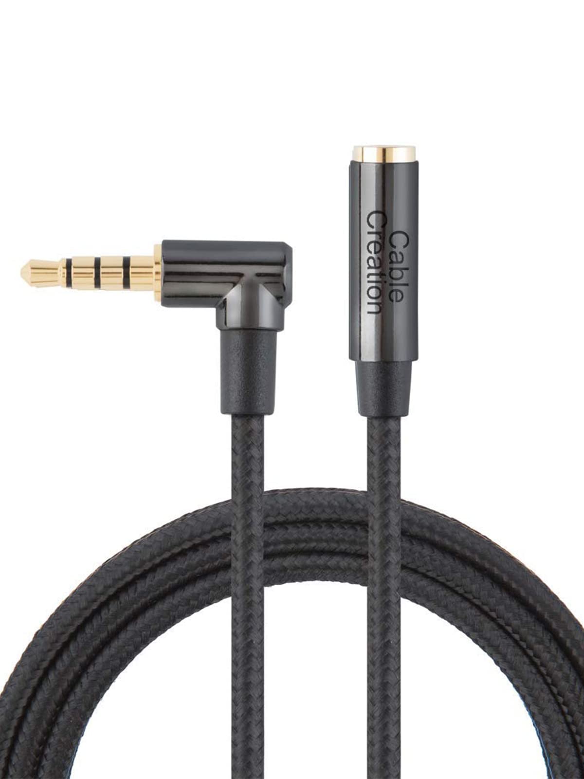 3.5mm TRRS Audio Extension Cable - 6Ft Male to Female Stereo Right Angle Adapter for Beats, Gaming Headsets, iPhone, Tablets - Perfect for Home Theater, PC Gaming & Mobile Devices (Black)