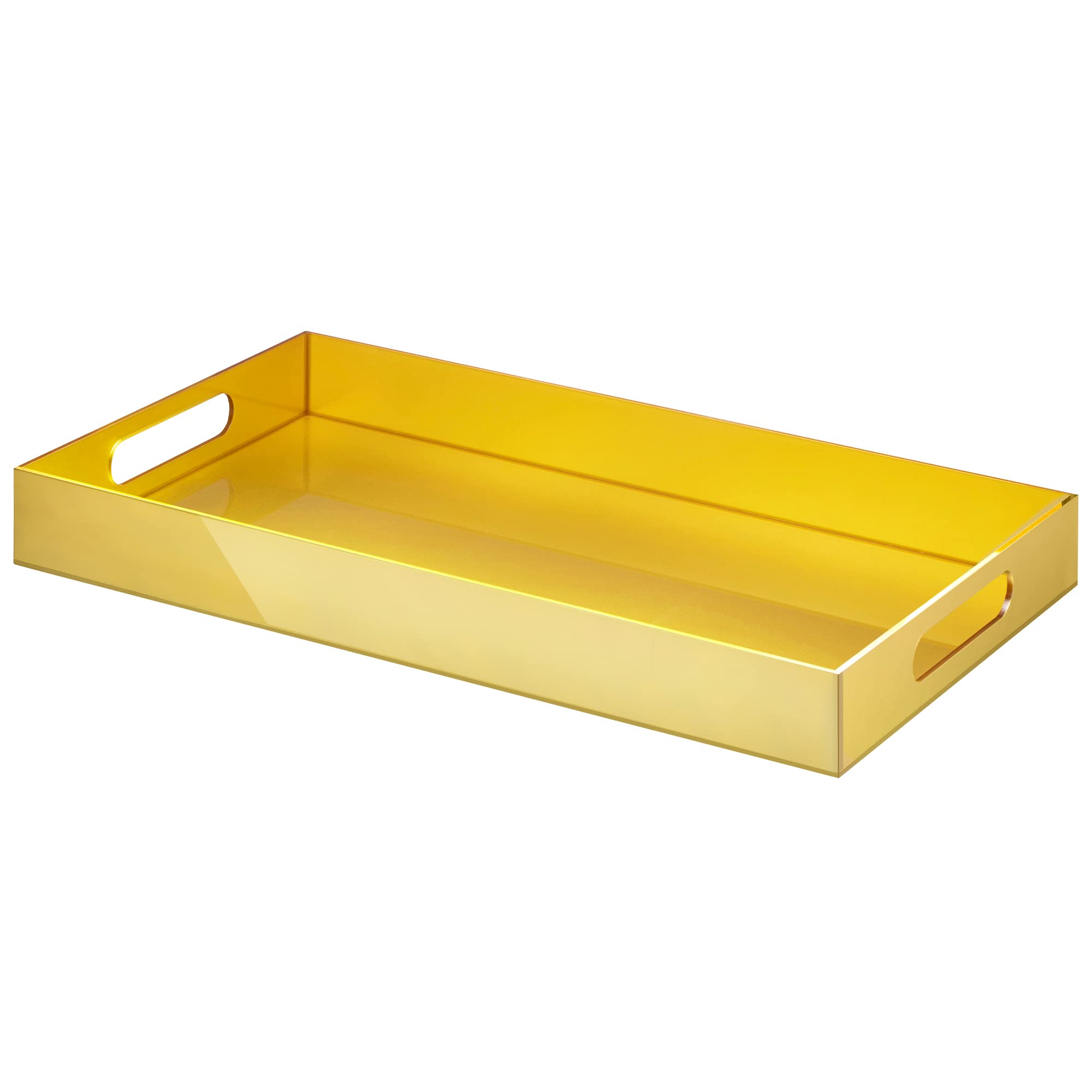 Acrylic Gold Serving Tray with Handles - Large Rectangle Makeup Organizer, Sturdy Bed Tray & Leakproof Coffee Bar Accessory | 12