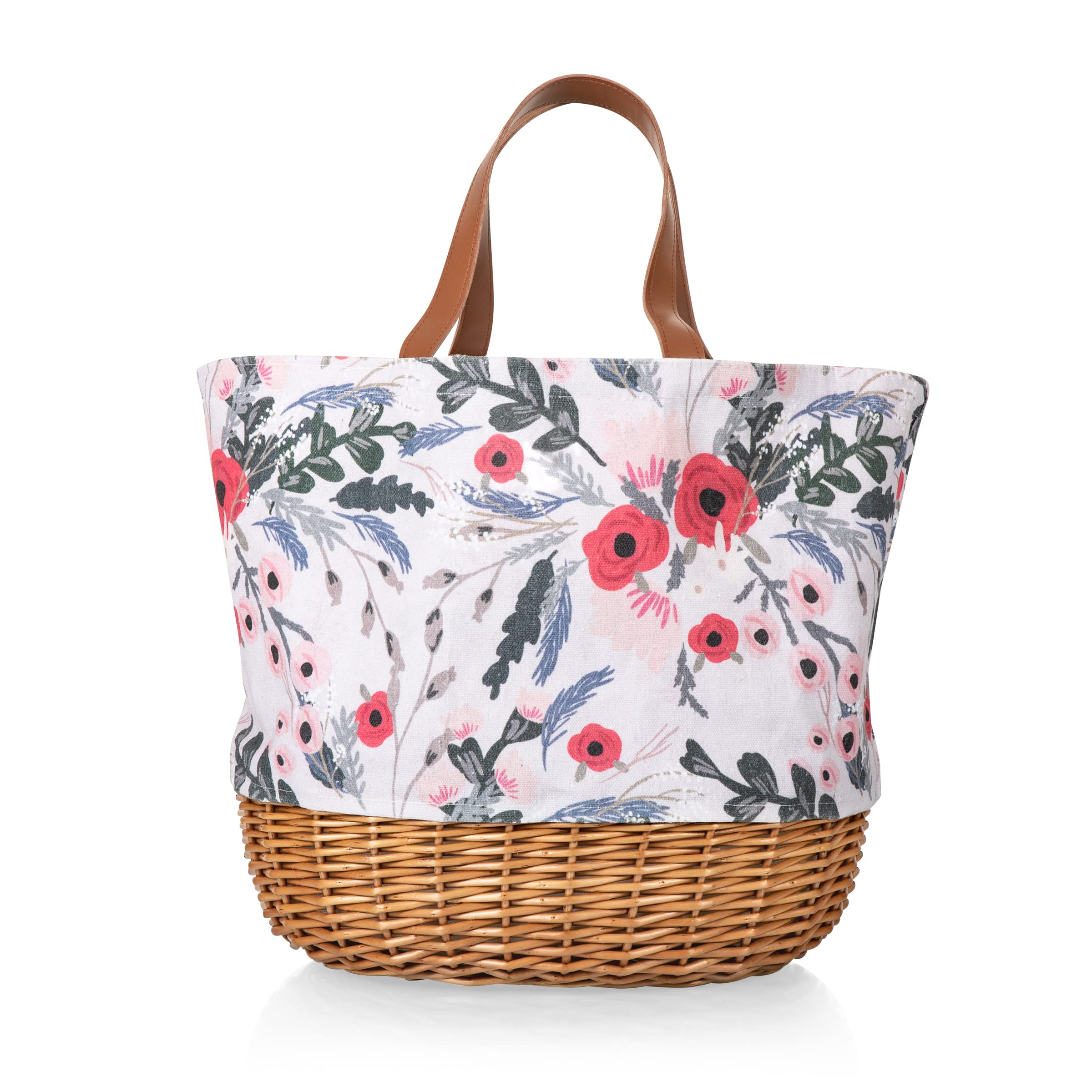 PICNIC TIME Promenade Picnic Basket for 2 - Canvas & Willow Picnic Set with Utensils, Wine Glasses & Plates (Floral Design) - Perfect for Romantic Dates, Outdoor Picnics & Beach Getaways