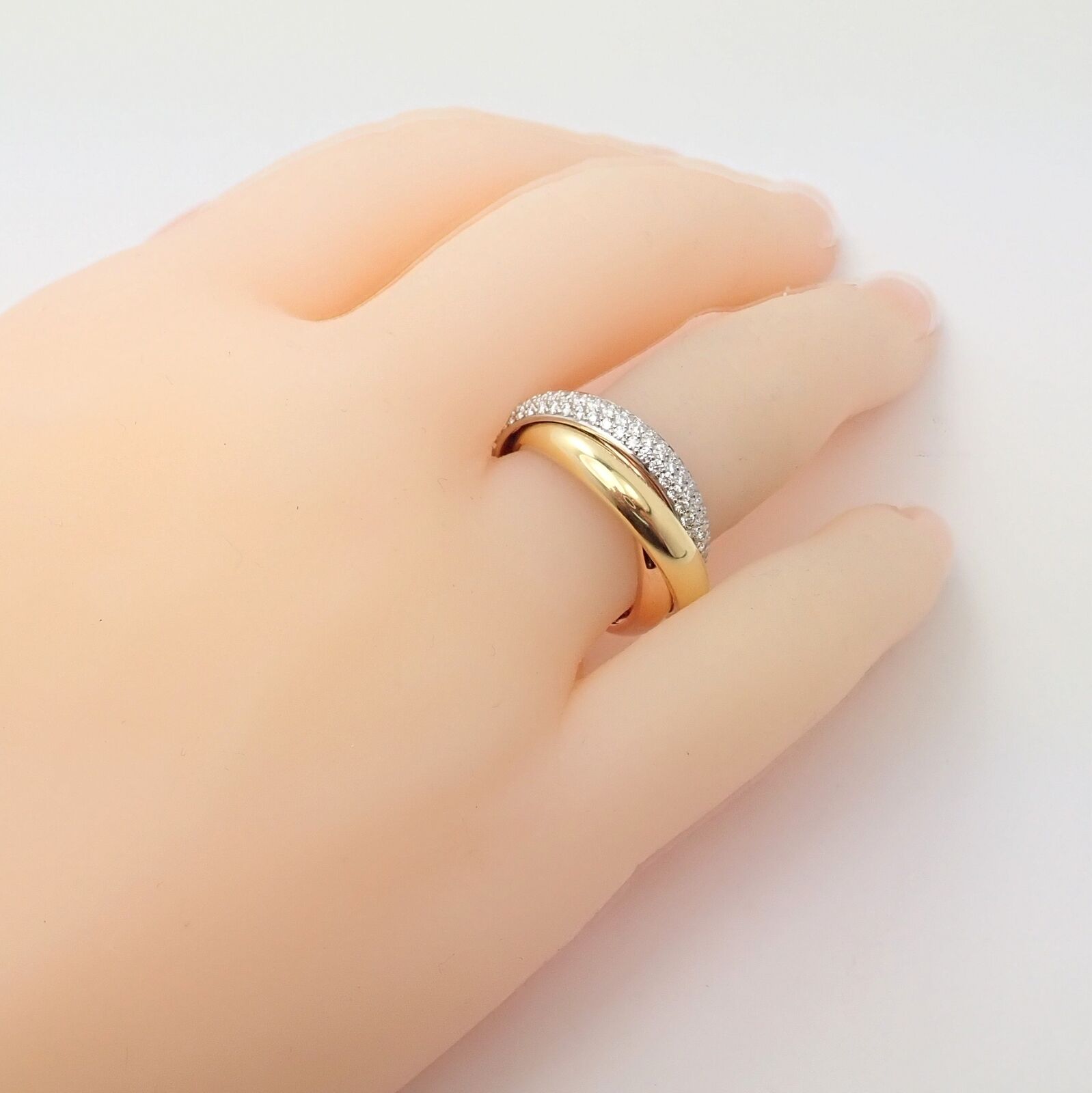 Authentic Cartier Trinity Classic Diamond 18k White Yellow Rose Gold Tri-Color Band Ring - Luxury Wedding, Anniversary & Gift Jewelry for Women