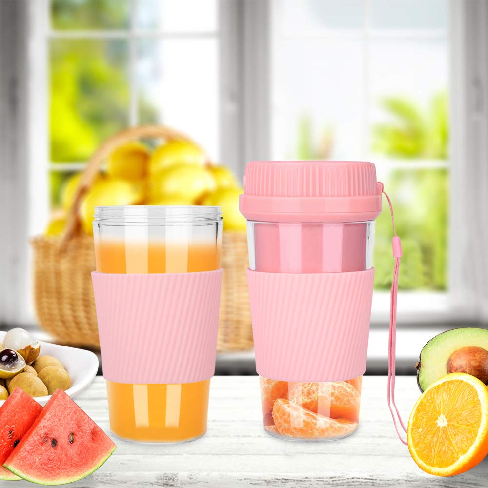 Portable USB Rechargeable Mini Blender - 250mL Cordless Personal Smoothie Maker for Fruits, Juices & Shakes | BPA-Free, Waterproof, Travel-Friendly | Perfect for Home, Office, Gym & Outdoor Activities (Pink)