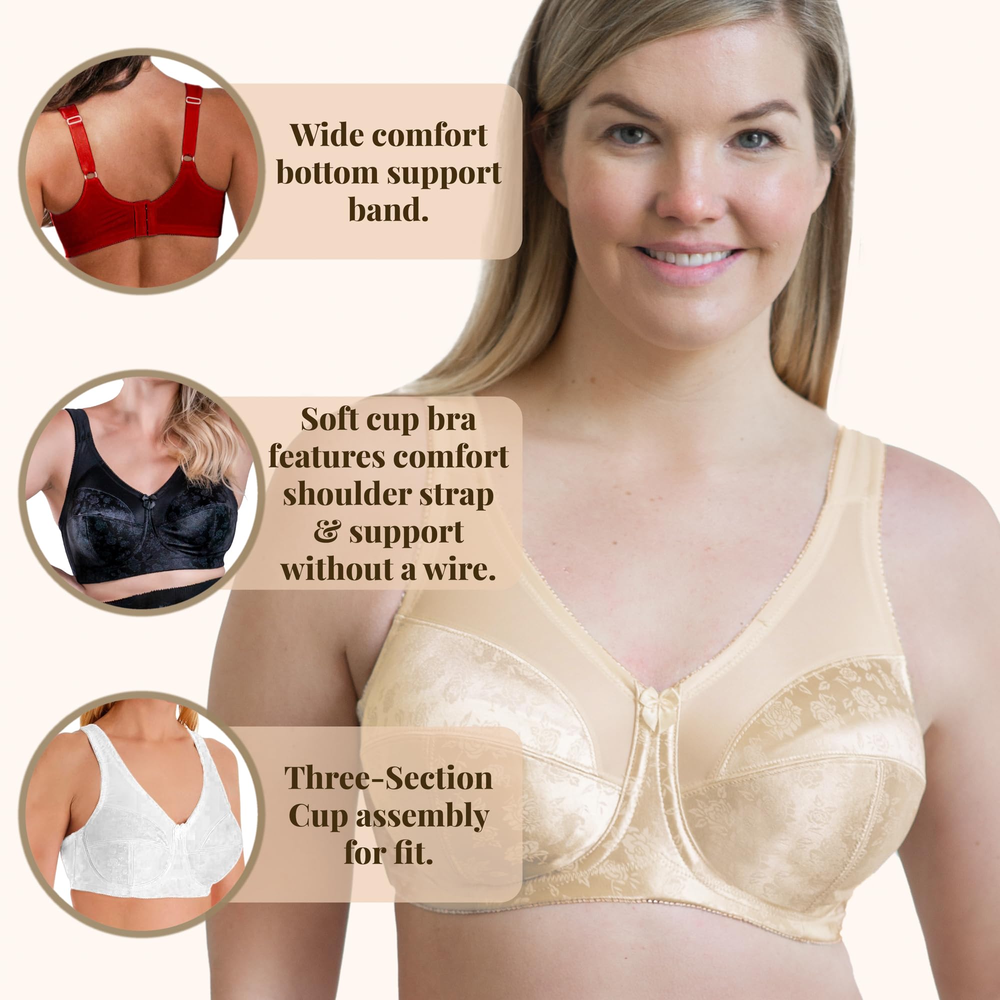 Full Figure Wireless Seamed Cup Bra for Women - Comfortable Support & Lift for Everyday Wear, Workout & Lounge