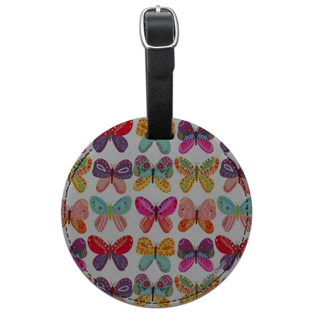 Colorful Butterflies Round Leather Luggage Tag - Personalized Suitcase ID Tag for Travel Bags, Carry-Ons & Backpacks | Perfect for Airports, Business Trips & Vacation Identification