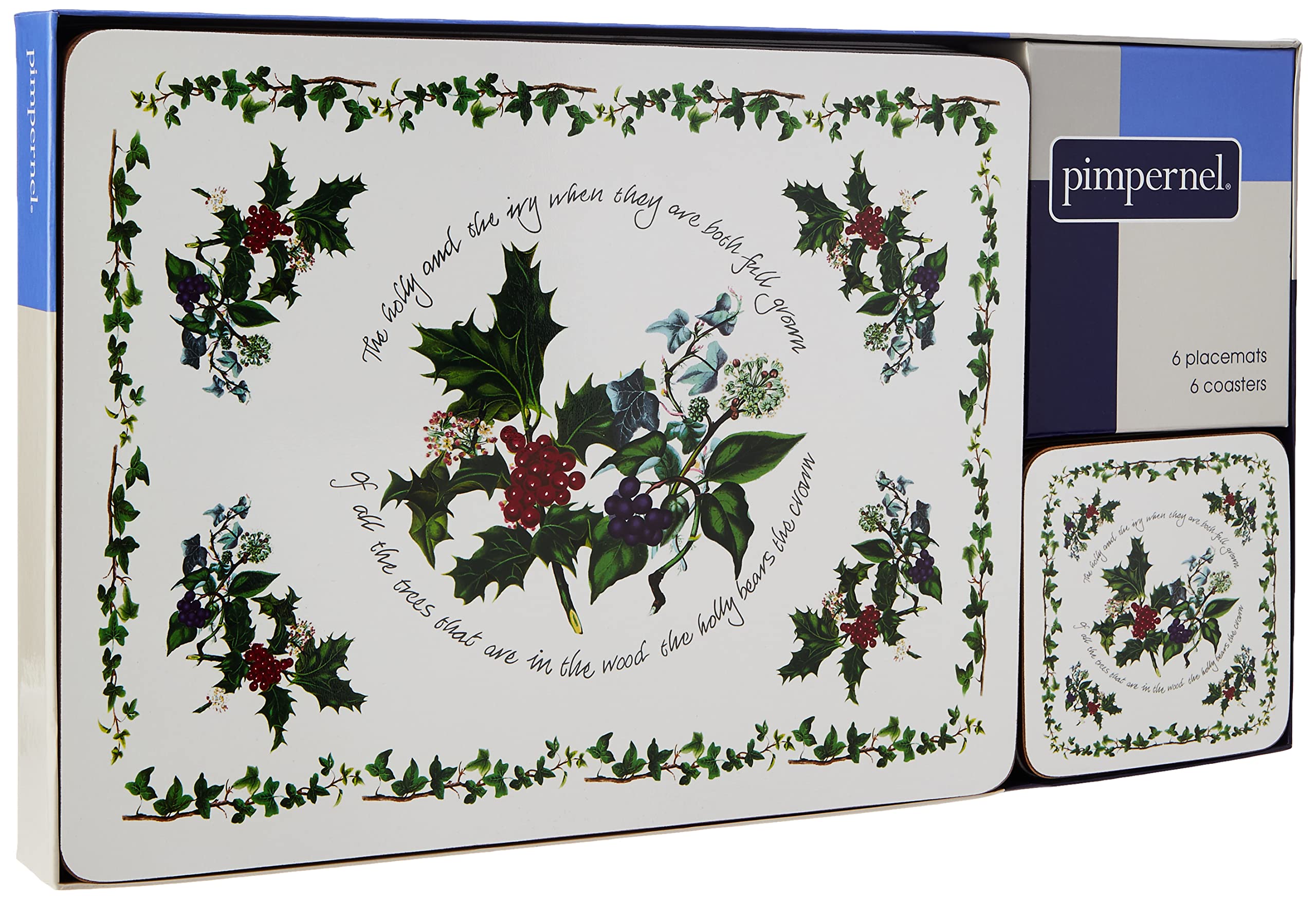 Portmeirion Holly & Ivy Christmas Placemats Set - 6 Small Size (12