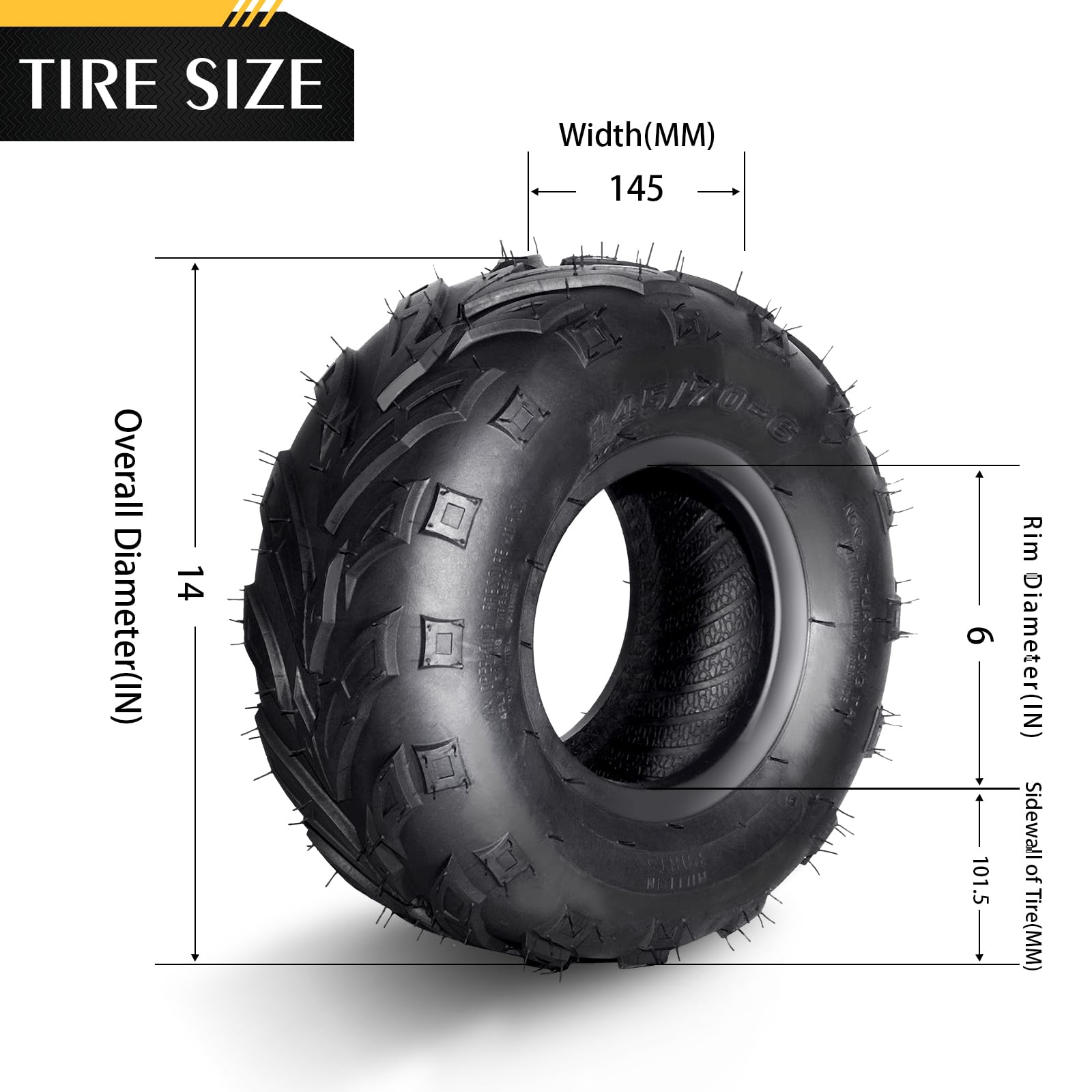 145/70-6 ATV UTV Go Kart Tires - 4 Ply Rated Tubeless Rubber Tires (Pack of 2) - Perfect for Off-Road Adventures, Trail Riding & All-Terrain Vehicles