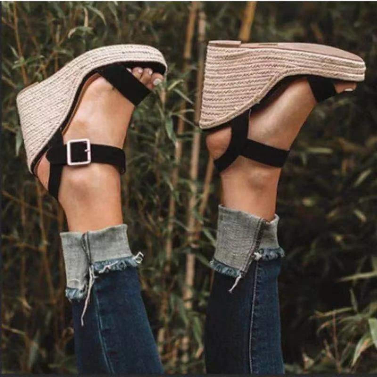 Women's Casual Wedge Sandals - Summer Open Toe Ankle Strap Platform Sandals for Beach, Vacation & Everyday Wear | Dressy Buckle Design for Comfort & Style