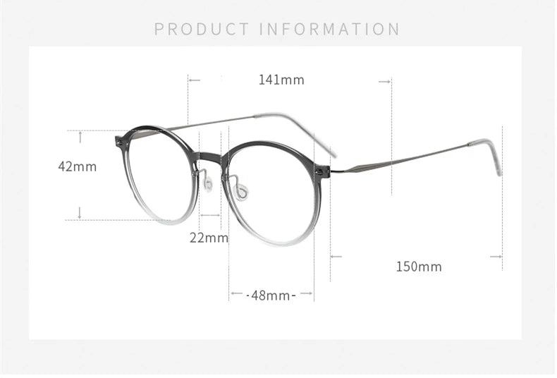Stylish Unisex Black Titanium Acetate Round Eyeglasses Frame - Lightweight & Durable Full Rim Glasses for Men & Women - Perfect for Reading, Work, and Fashion Accessories
