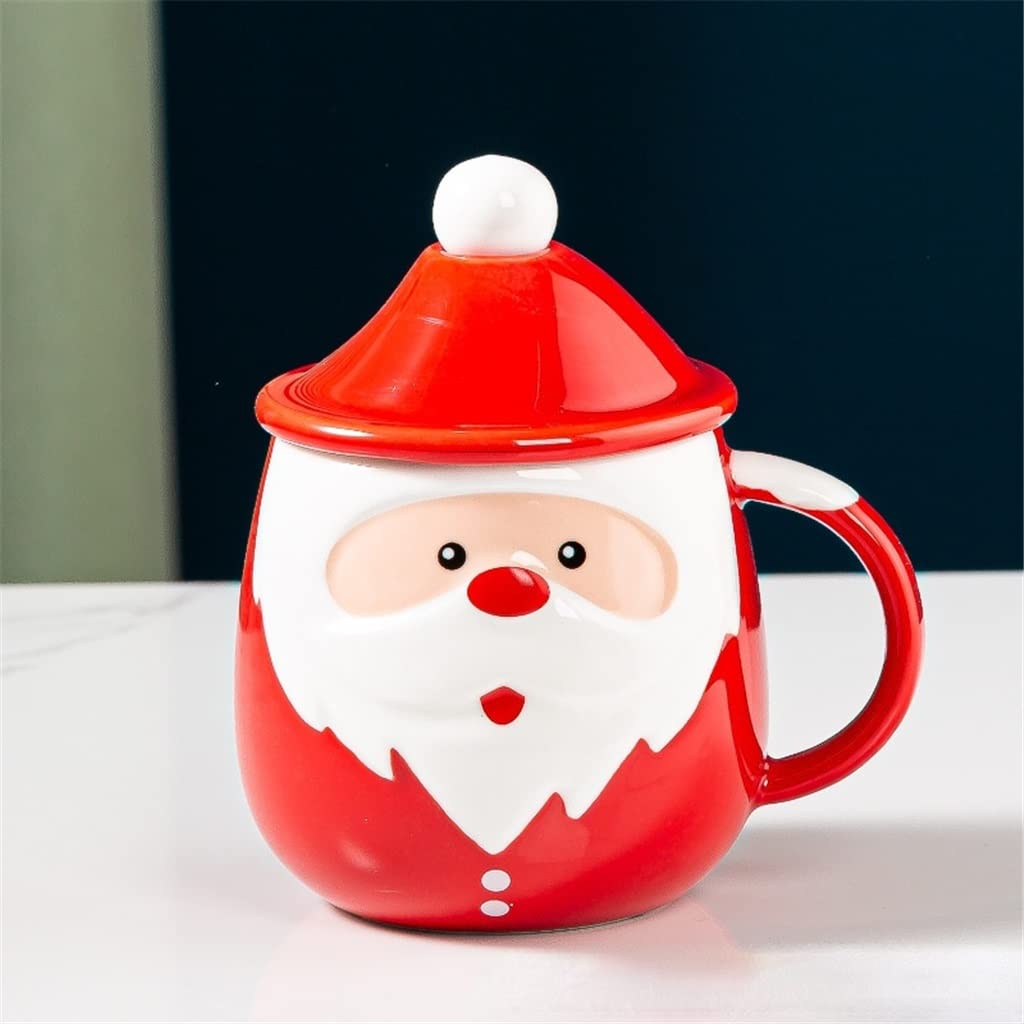 Santa Claus Ceramic Coffee Mug with Lid & Spoon - Large Insulated Travel Cup for Hot/Cold Drinks - Perfect for Christmas Gifts, Office Use & Home Decor (Red, One Size)