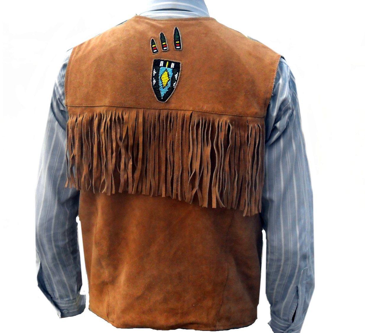 Classyak Western Genuine Leather Vest with Exquisite Beadwork & Fringe - Perfect for Cowboy Rodeo, Country Music Festivals & Western Fashion Outfits