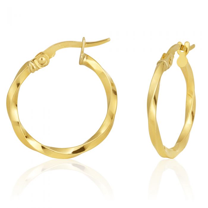 9ct Yellow Gold 15mm Twist Hoop Earrings for Women - Elegant Twisted Design Dainty Huggie Hoops - Perfect for Everyday Wear, Parties & Special Occasions