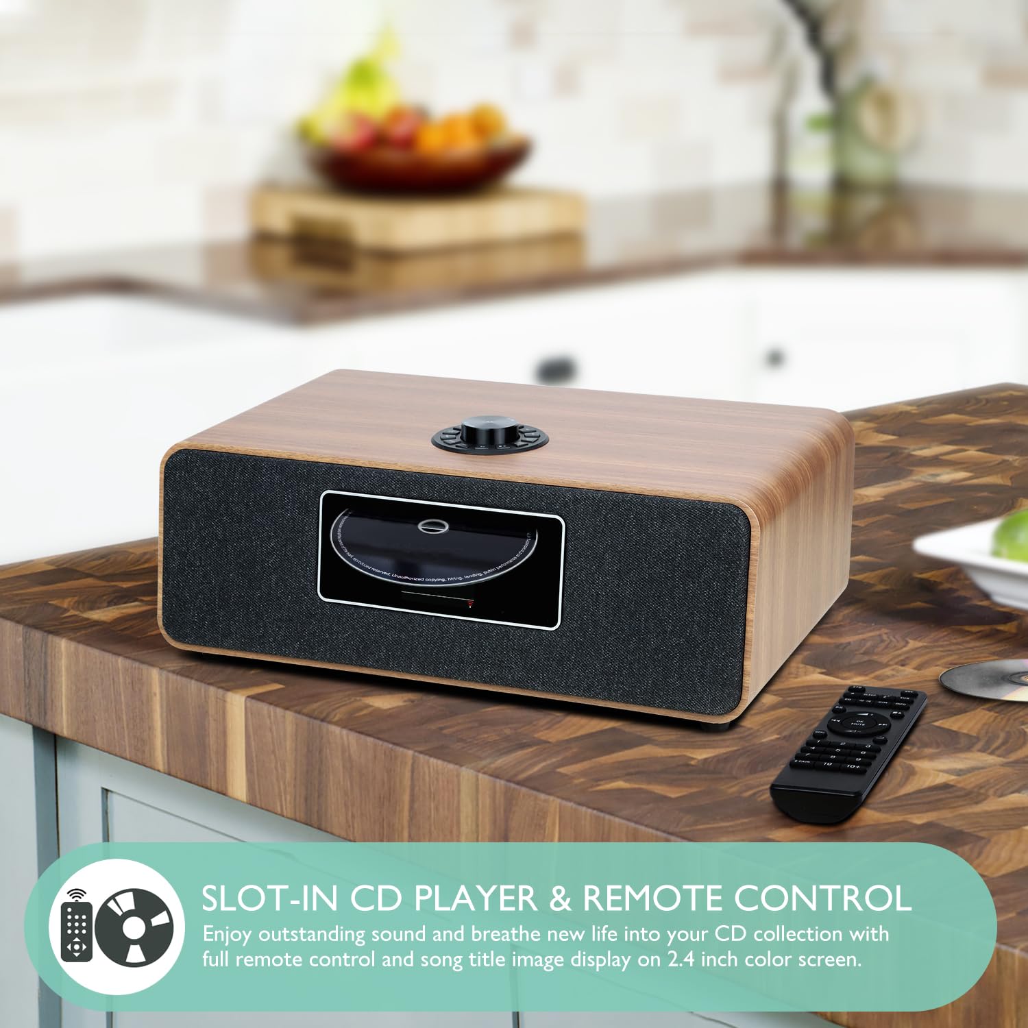 MS5P WiFi Internet Radio with CD Player - Bluetooth Speaker, FM Digital Radio, Spotify Connect, USB Player & Charging, Dual Alarm Clock, OKTIV APP Control - Home Stereo System for Living Room, Bedroom, Office (Walnut Finish)