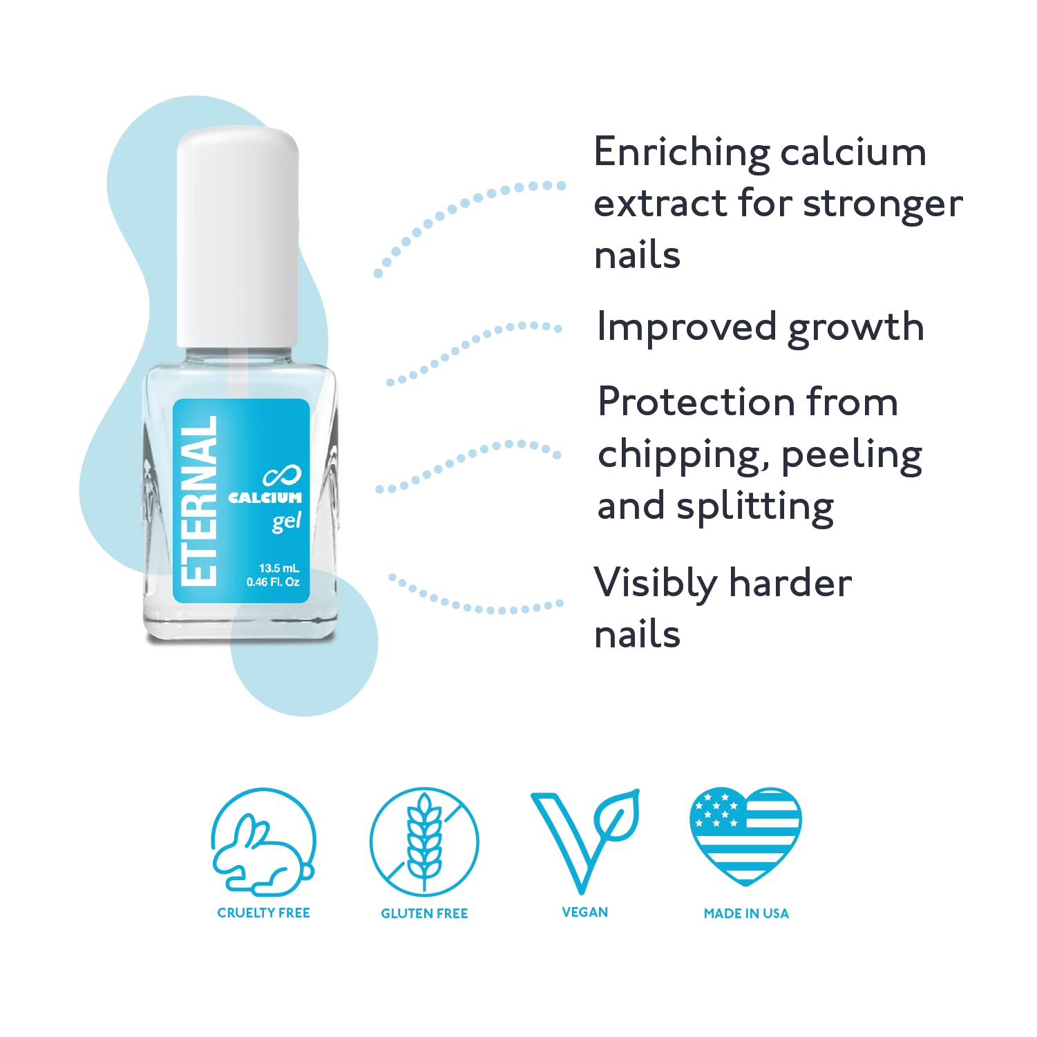 Eternal Calcium Gel Nail Builder - 13.5mL Base Coat Nail Polish | Clear Nail Strengthener for Thin & Weak Nails | Fast Dry Nail Hardener & Growth Treatment | Perfect for DIY Manicures, Salon Use & Nail Care Routine