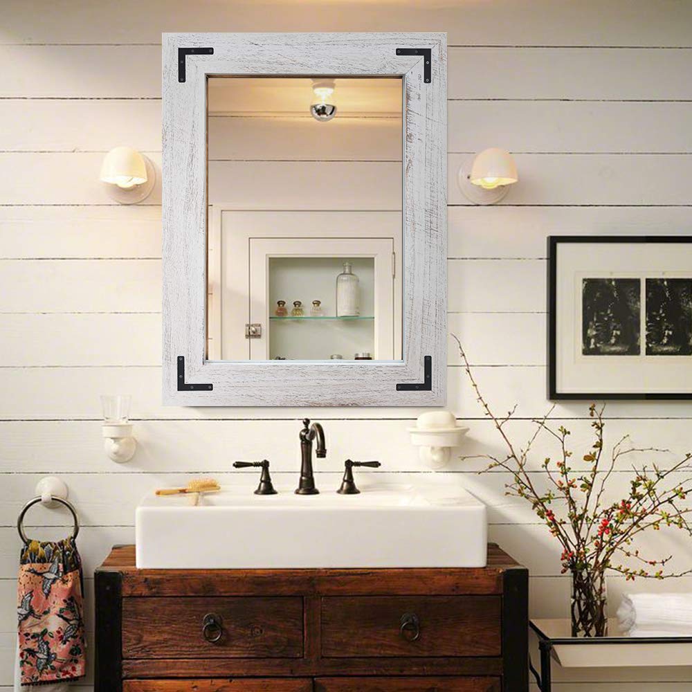 YOSHOOT Rustic Wooden Framed Wall Mirror 32