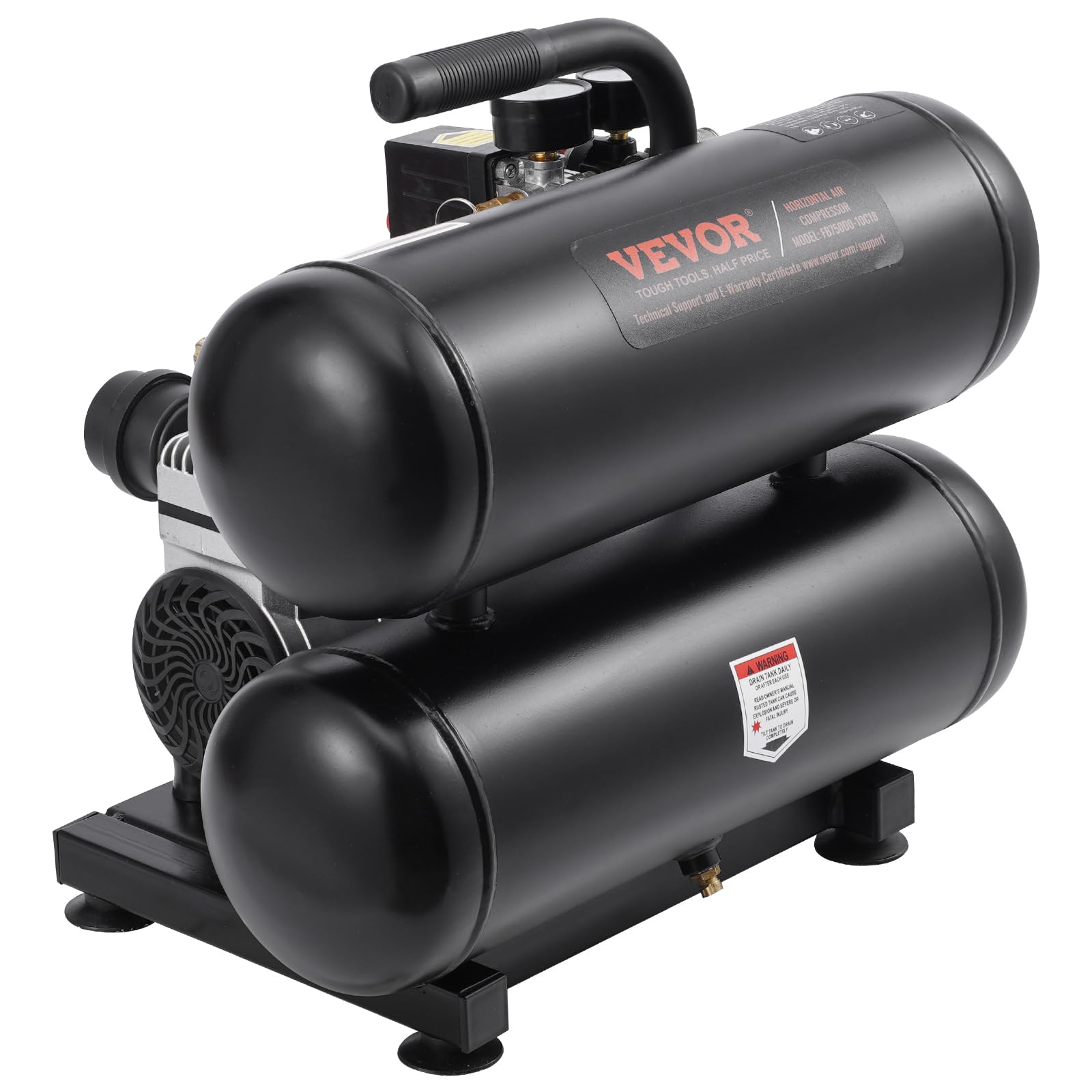 VEVOR 4.6 Gallon Oil-Free Air Compressor, 1HP 2.2CFM@90PSI with 120PSI Max Pressure, Ultra Quiet 80dB Portable Air Compressor for Auto Repair, Tire Inflation, Spray Painting, Nail Guns & Home DIY Projects - 120V Electric Air Pump