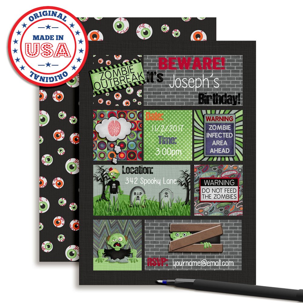 Zombie Outbreak Halloween Birthday Party Invitations - 20 Pack 5x7 Fill-in Cards with Envelopes | Spooky Horror Theme for Halloween Parties, Costume Events & Scary Celebrations | Perfect for Adults & Teens