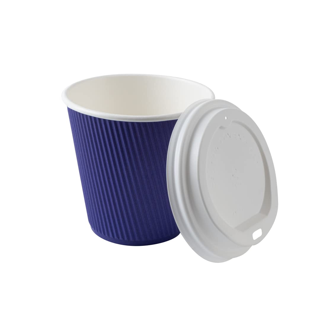 Restaurantware 8oz Insulated Coffee Cups with Lids - 400 Pack Leakproof Ripple Wall Hot Cups, Non-Slip Royal Purple Disposable Paper Cups for Coffee, Tea, Hot Cocoa & Lattes - Perfect for Cafes, Offices & Catering Events
