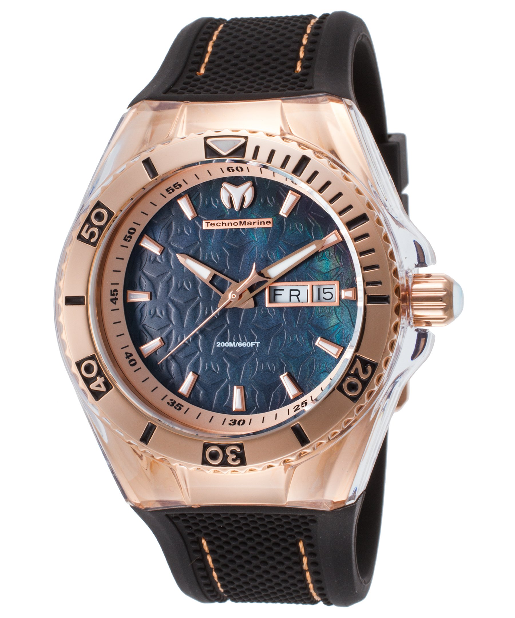 Technomarine Tm-115214 Cruise Monograph Black Silicone & Mop Dial Men's Watch - Waterproof Luxury Timepiece for Diving, Swimming & Outdoor Adventures