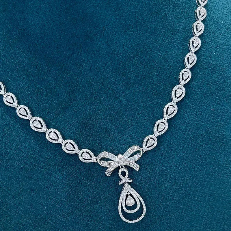 18K White Gold Real Diamond Bowknot Necklace for Women - 2.3ct Luxury Jewelry Gift for Anniversary, Birthday & Special Occasions | Aazuo Fine Jewelry