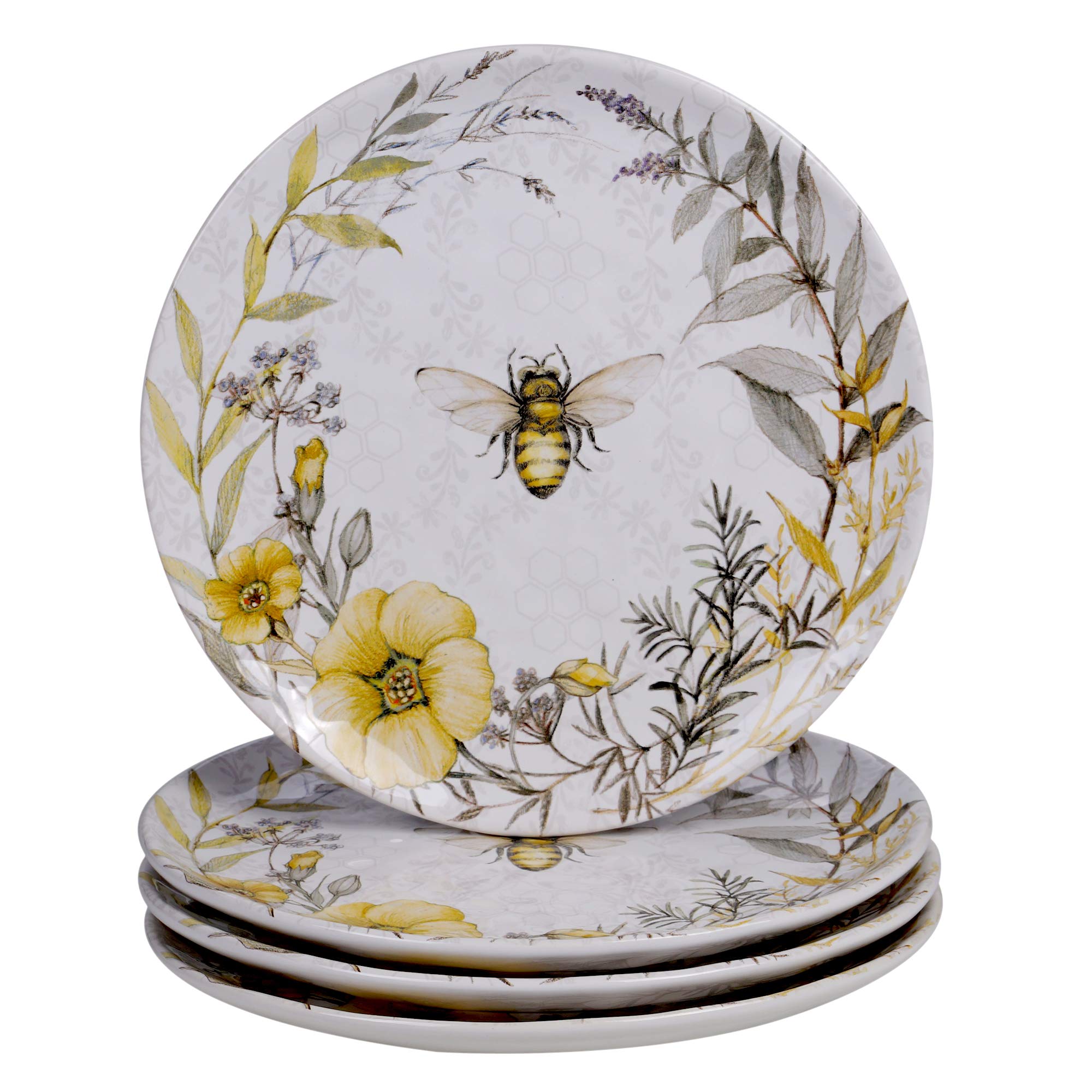 Bee Sweet 16-Piece Dinnerware Set - Service for 4 People - Porcelain Dinner Plates, Salad Plates, Bowls & Mugs - Elegant Tableware for Family Dinners, Parties & Holiday Gatherings