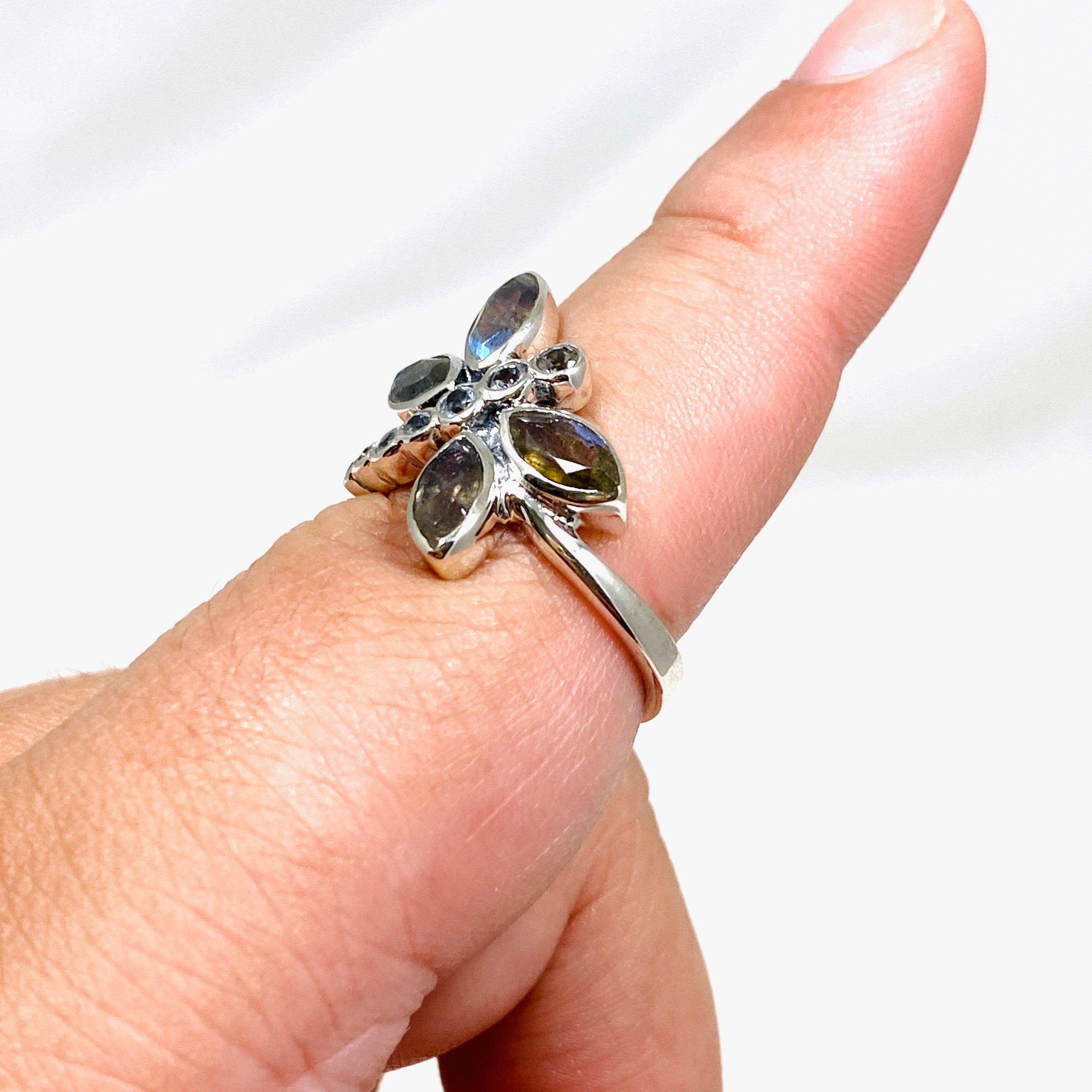 Faceted Labradorite Dragonfly Ring R3887 - Elegant Bohemian Jewelry for Women, Perfect for Parties, Weddings & Everyday Wear