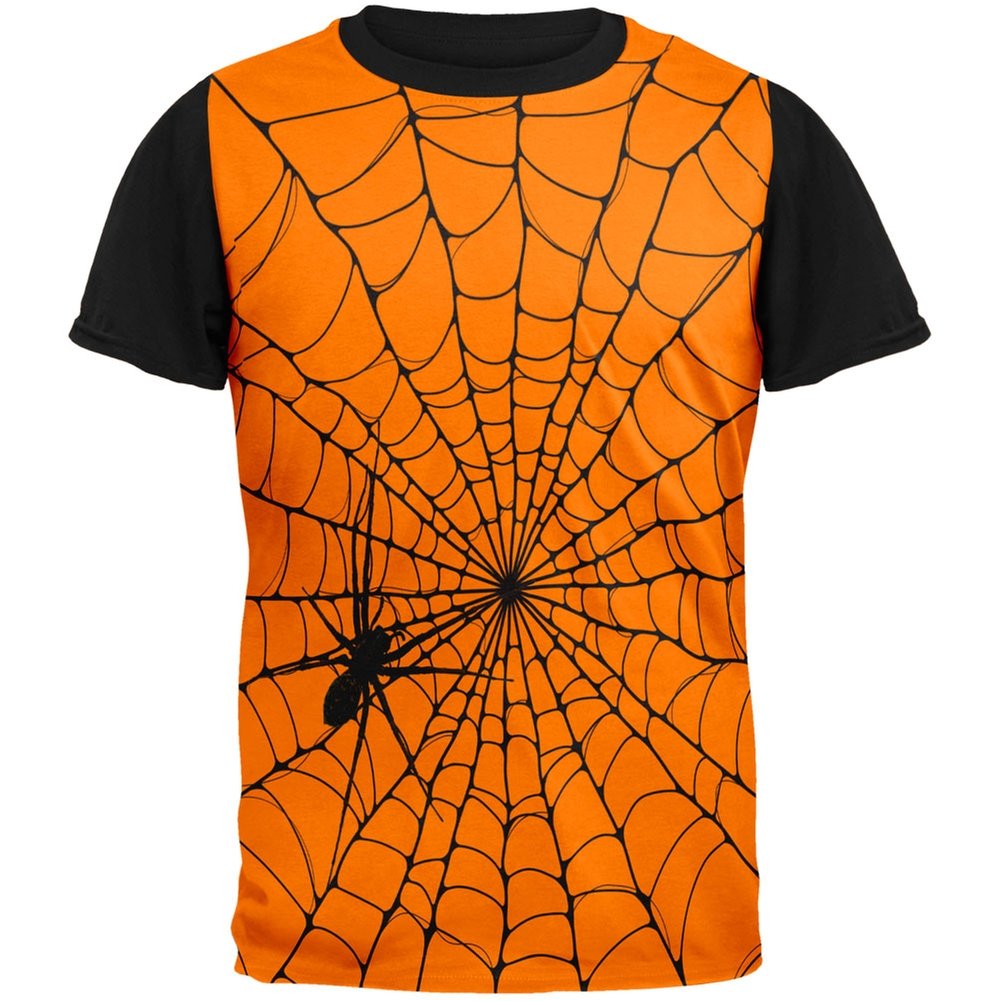 Halloween Giant House Spider Web Black Back T-Shirt for Adults - Scary Costume Party & Cosplay Outfit
