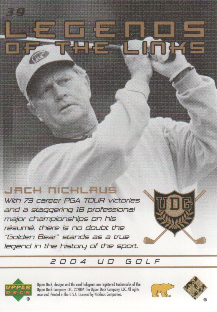 2004 Upper Deck Golf Trading Cards #39 Jack Nicklaus Legends of the Links - Rare Collectible Sports Memorabilia for Golf Fans and Card Collectors - Perfect for Display, Trading, and Investment