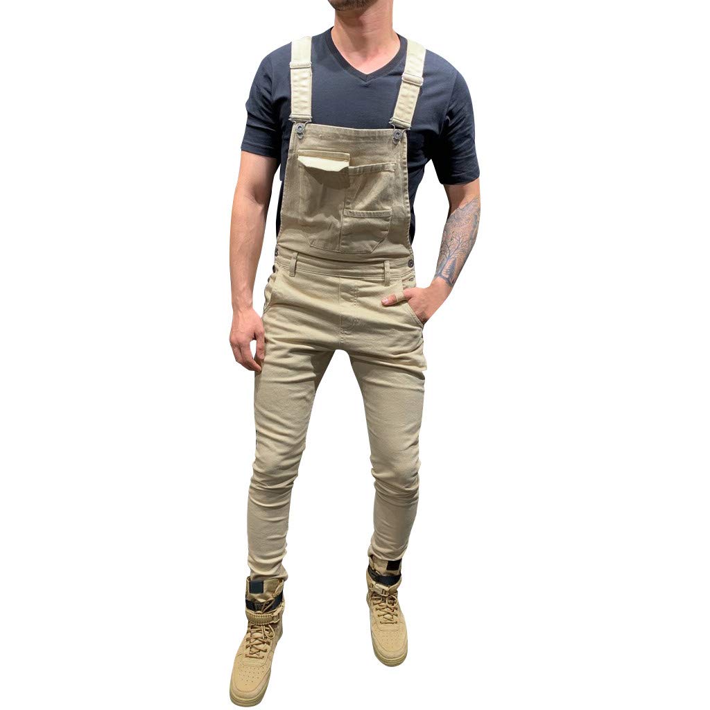 FIRERO Men's Denim Overalls - Vintage Wash Jumpsuit with Pockets & Suspenders | Streetwear Fashion for Casual & Work Outfits