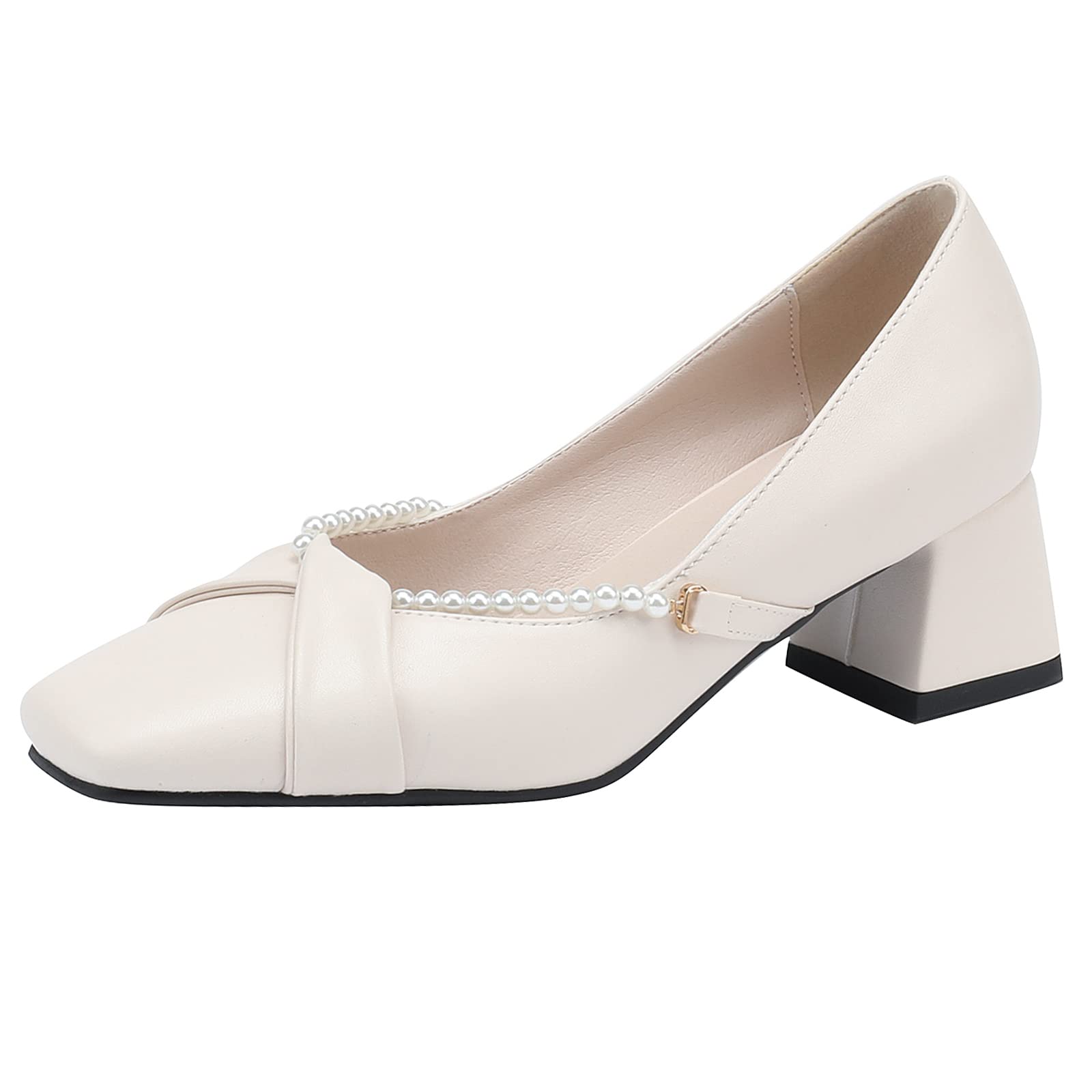 Lizoleor Women's Square Toe Slip-On Mid Heel Wedding Shoes - Elegant Bridal Party Shoes for Bride, Bridesmaids & Formal Occasions