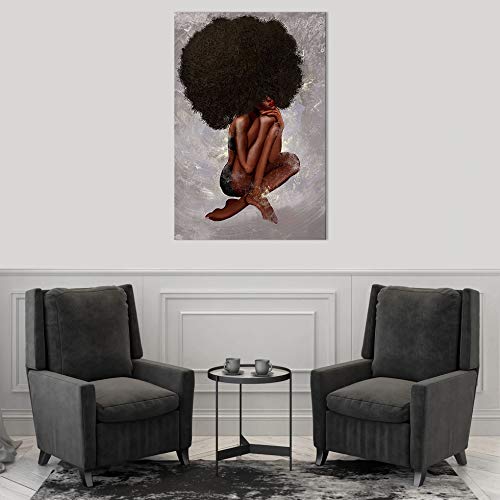African American Wall Art - Black Girl Abstract Pop Art Canvas Print, Afro Woman Painting, Framed Ready to Hang - Perfect for Living Room, Bedroom & Office Decor