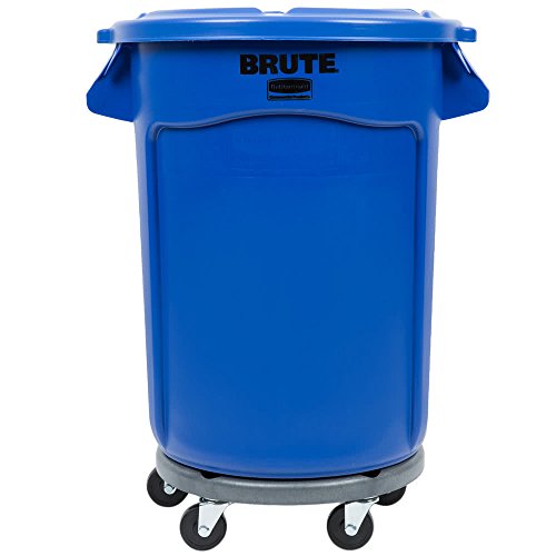 TableTop King Brute 32 Gallon Blue Trash Can with Lid & Wheels - Heavy Duty Rolling Garbage Bin for Kitchen, Office, or Outdoor Use