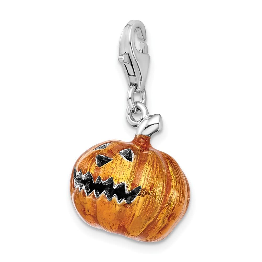 925 Sterling Silver Amore La Vita 3D Enameled Jack-o'-Lantern Bracelet Charm with Lobster Clasp - Perfect for Halloween Jewelry, Pumpkin-Themed Gifts & Witchy Fashion Accessories