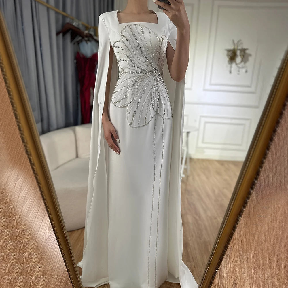 Elegant Black Luxury Beaded Arabic Evening Dress with Cape Sleeves LA72461 - Perfect for Weddings, Galas & Special Occasions