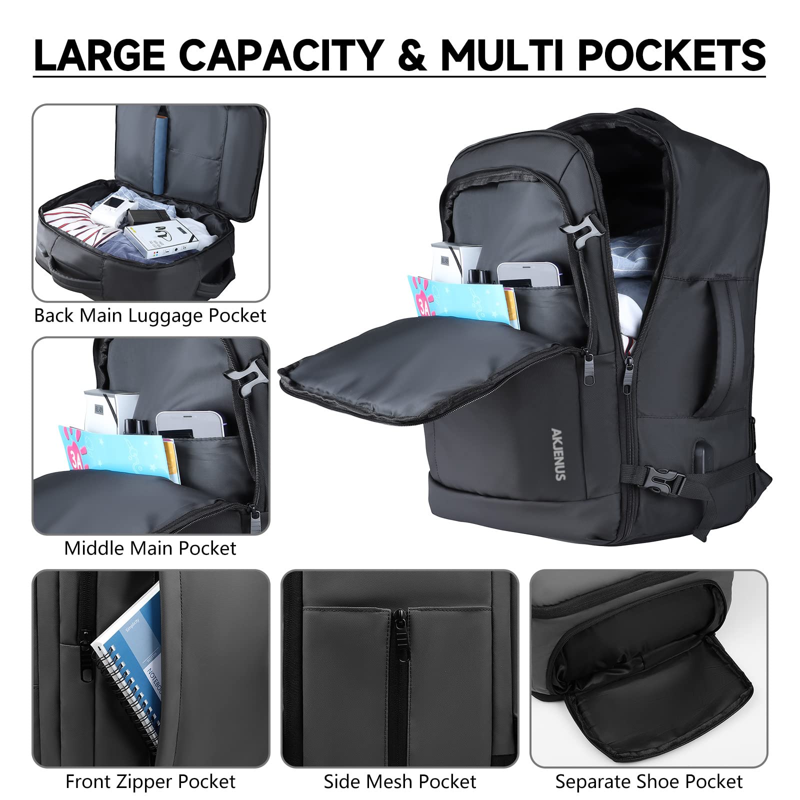 Expandable 40L-50L Carry On Backpack - FAA Approved Flight Travel Backpack, Lightweight Waterproof Business Laptop Bag for Men & Women (Fits 17